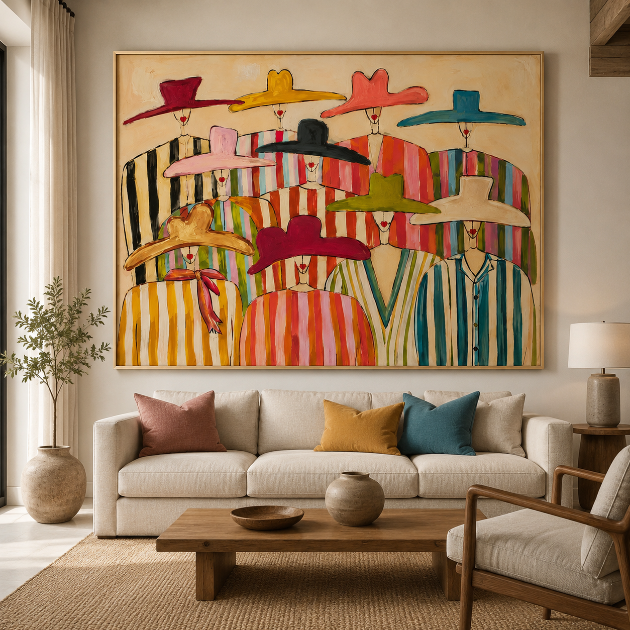Fashion Horizon - Modernist Striped Women in Wide-Brim Hats Canvas