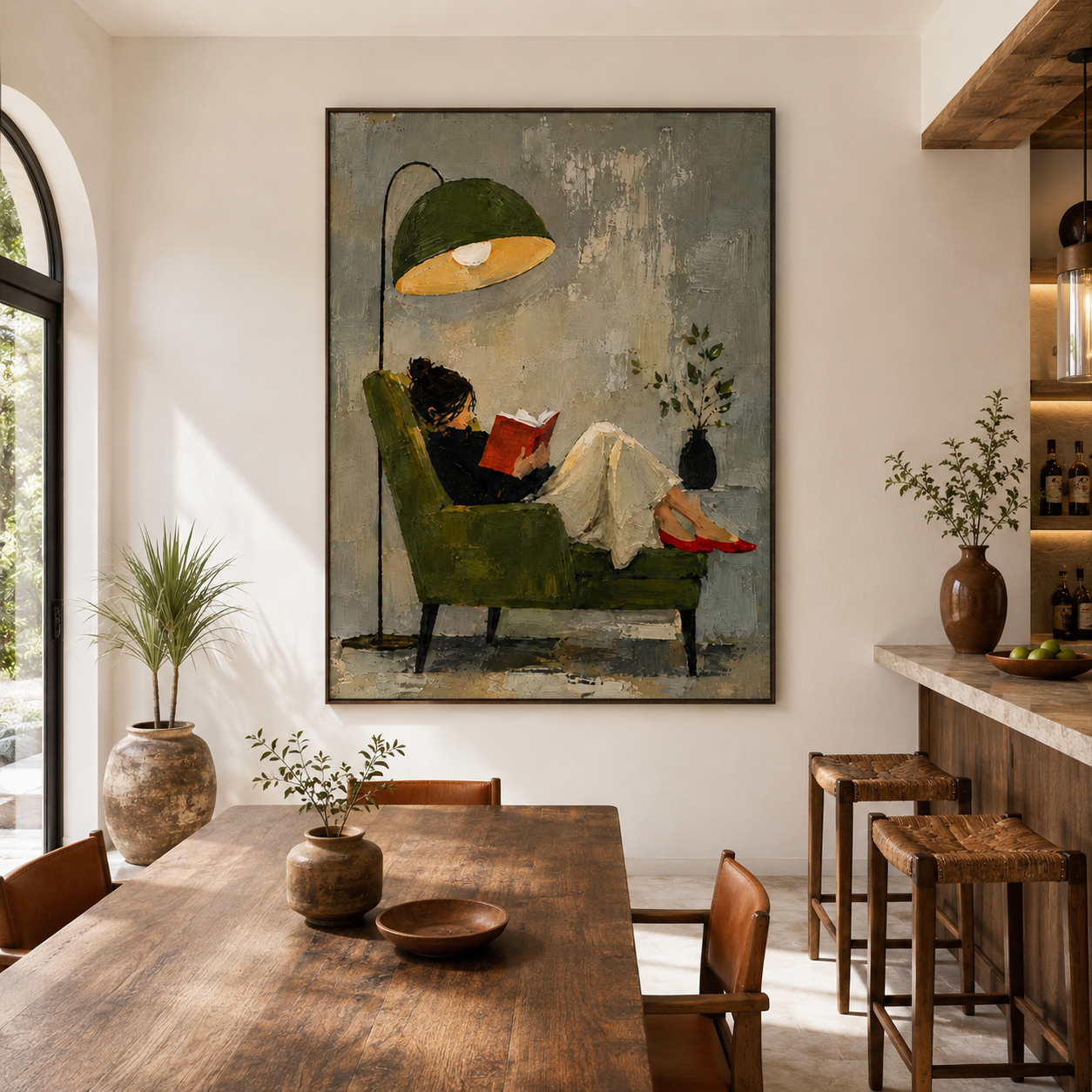 Quiet Afternoon - Woman Reading in Green Armchair Canvas Art