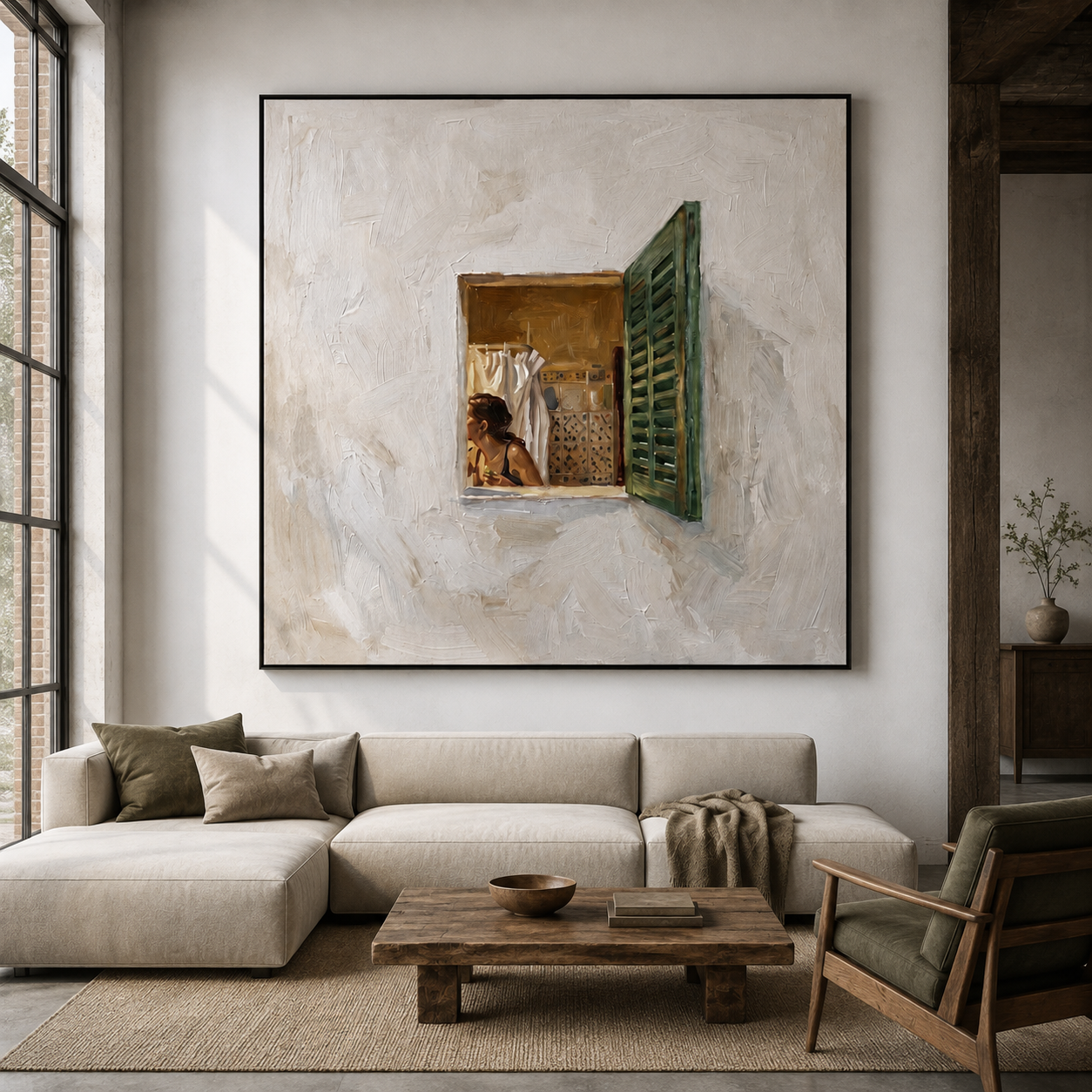 Mediterranean Breeze - Open Window & Secret Courtyard Impasto Canvas