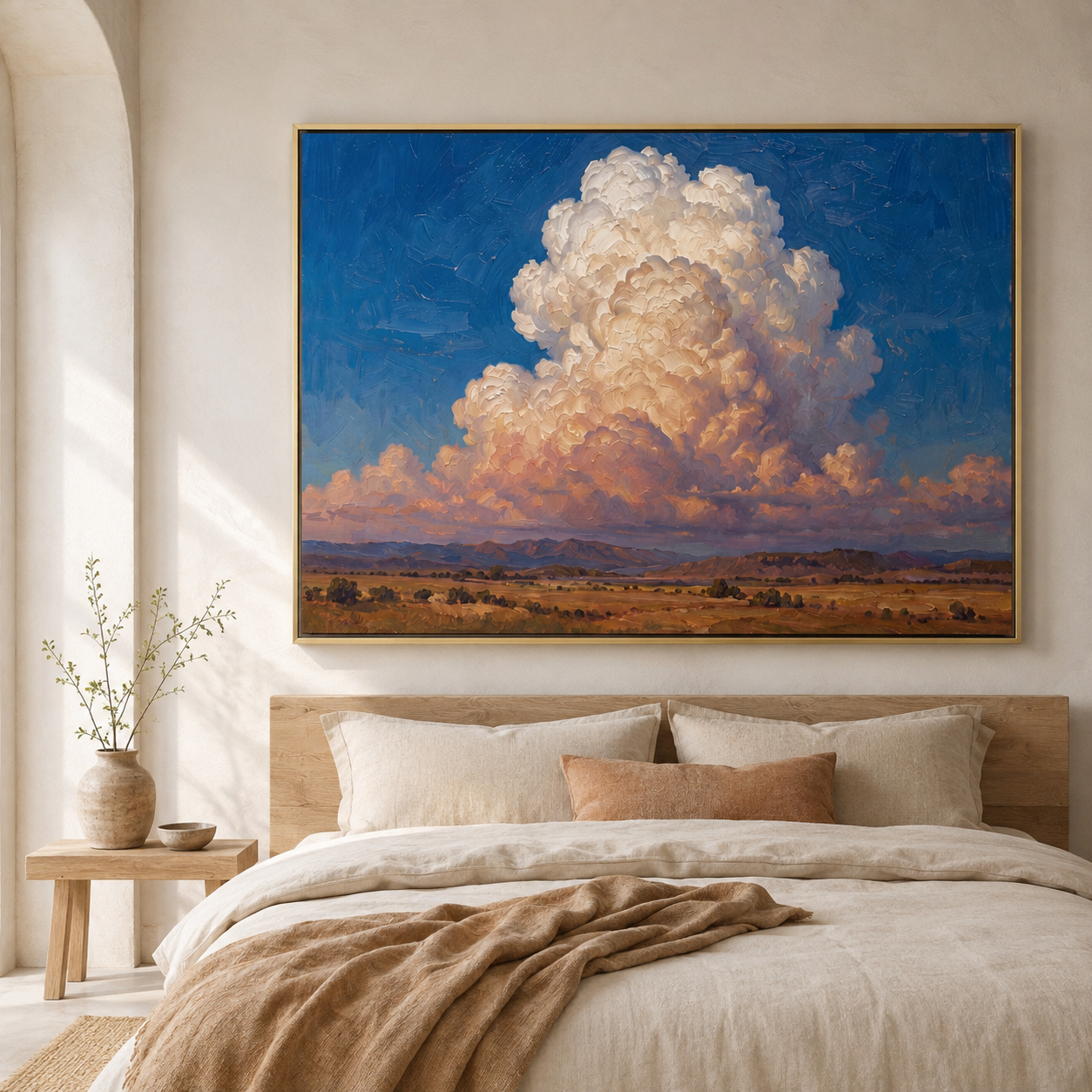 Horizon Serenity - Dramatic Cumulus Cloud & Desert Landscape Canvas