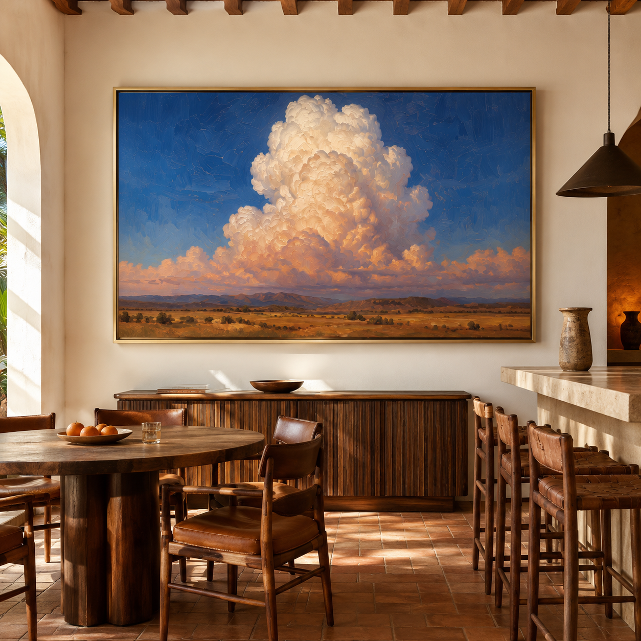 Horizon Serenity - Dramatic Cumulus Cloud & Desert Landscape Canvas