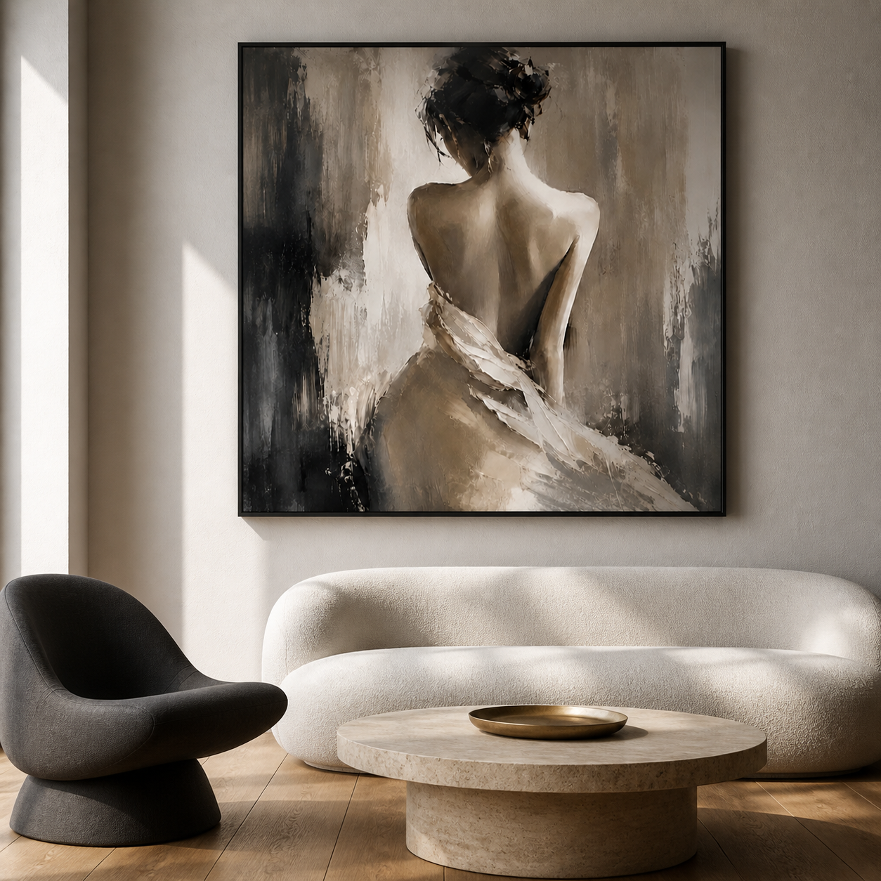 Serene Grace - Abstract Impasto Female Back Portrait Canvas Wall Art