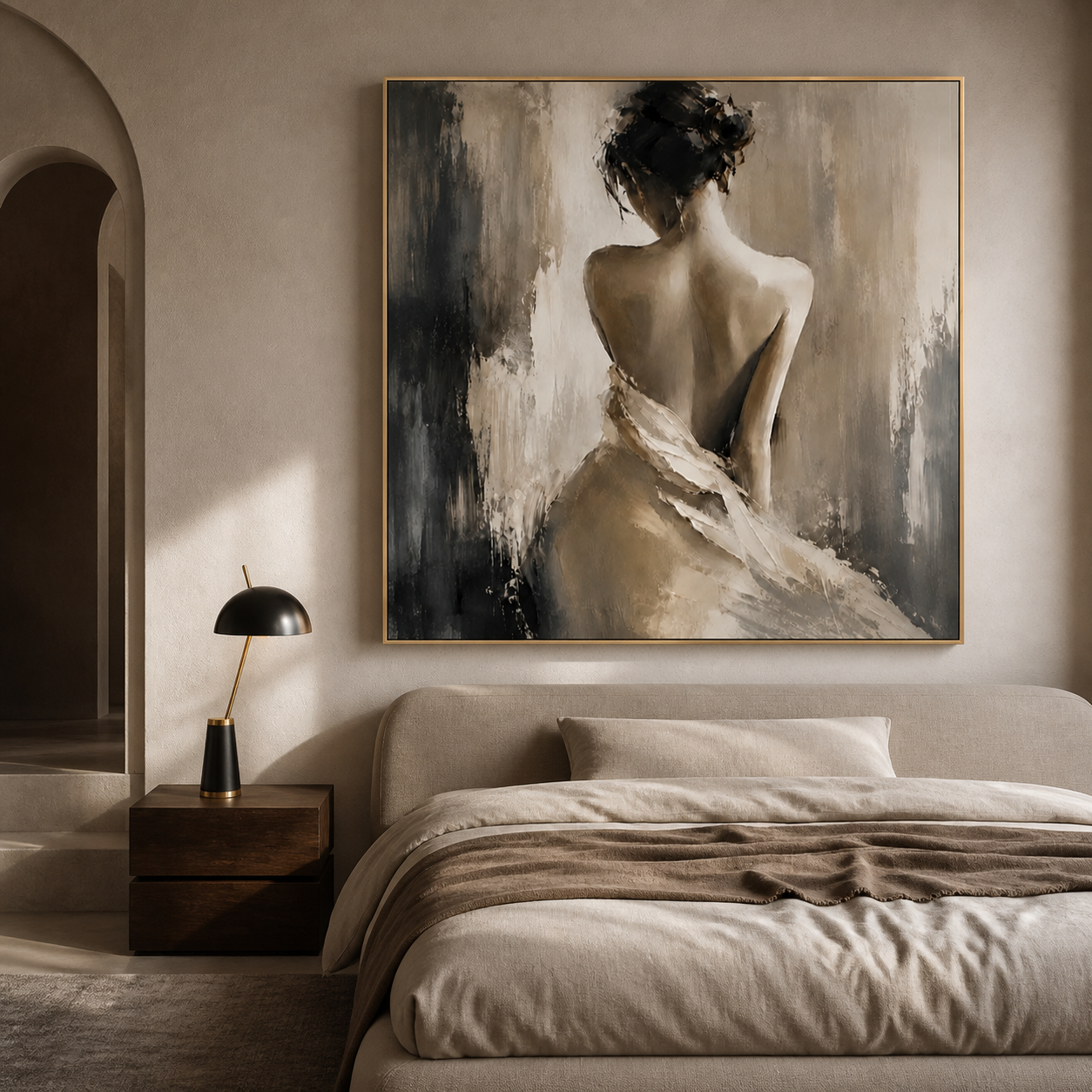 Serene Grace - Abstract Impasto Female Back Portrait Canvas Wall Art