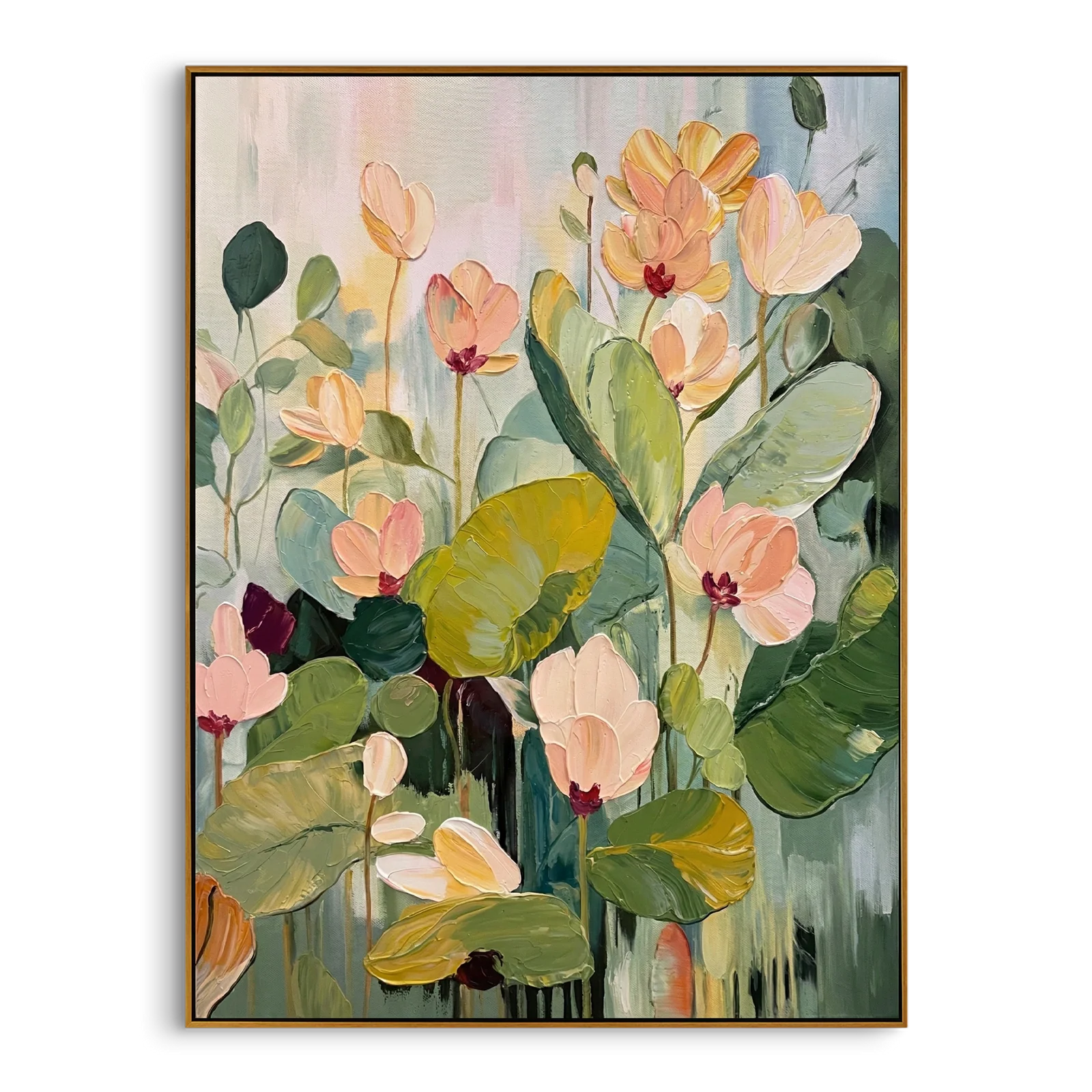 Blush Petals Rising - Peach Floral Garden Oil Painting
