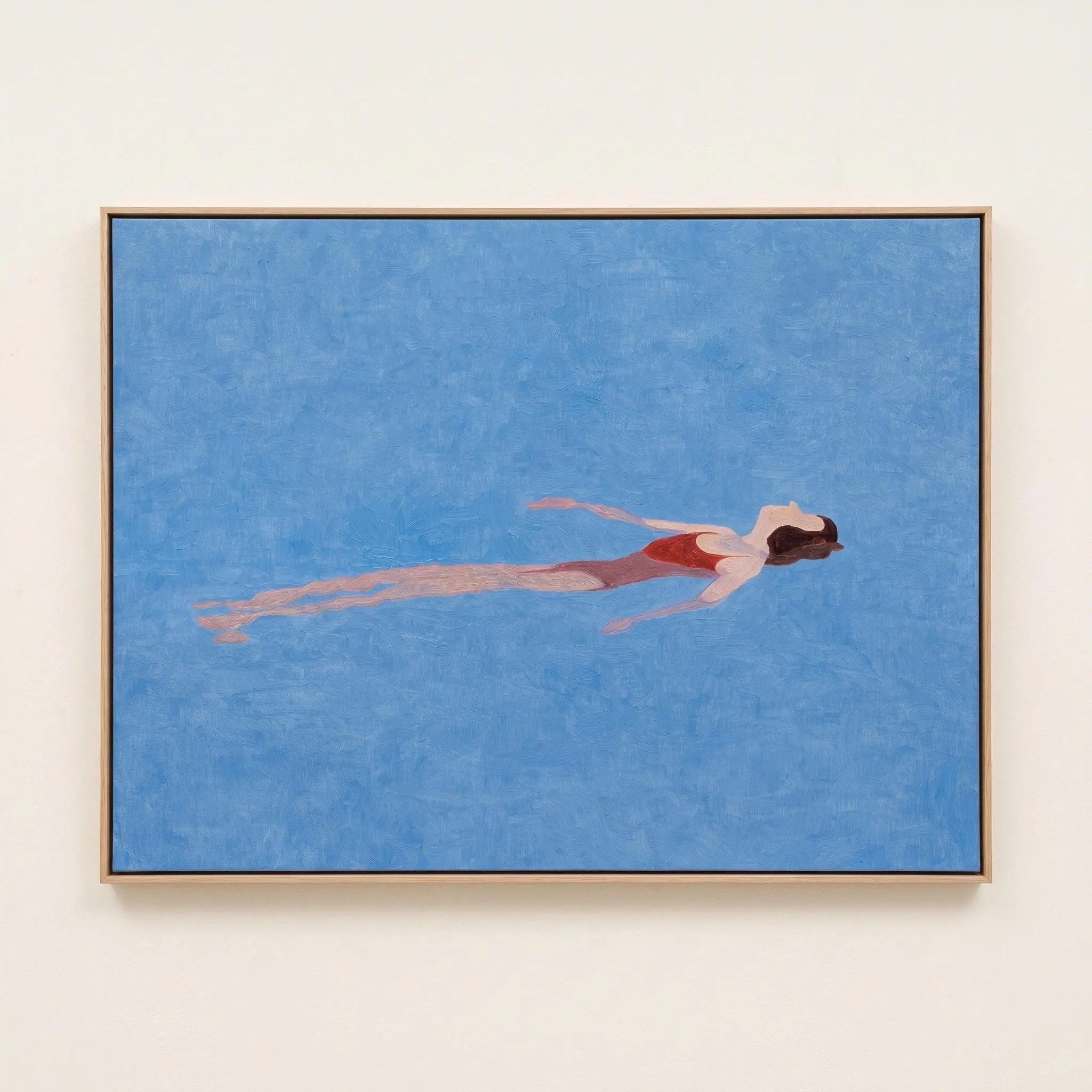 Peaceful Float - Minimalist Red Swimsuit Woman in Blue Pool Canvas Art