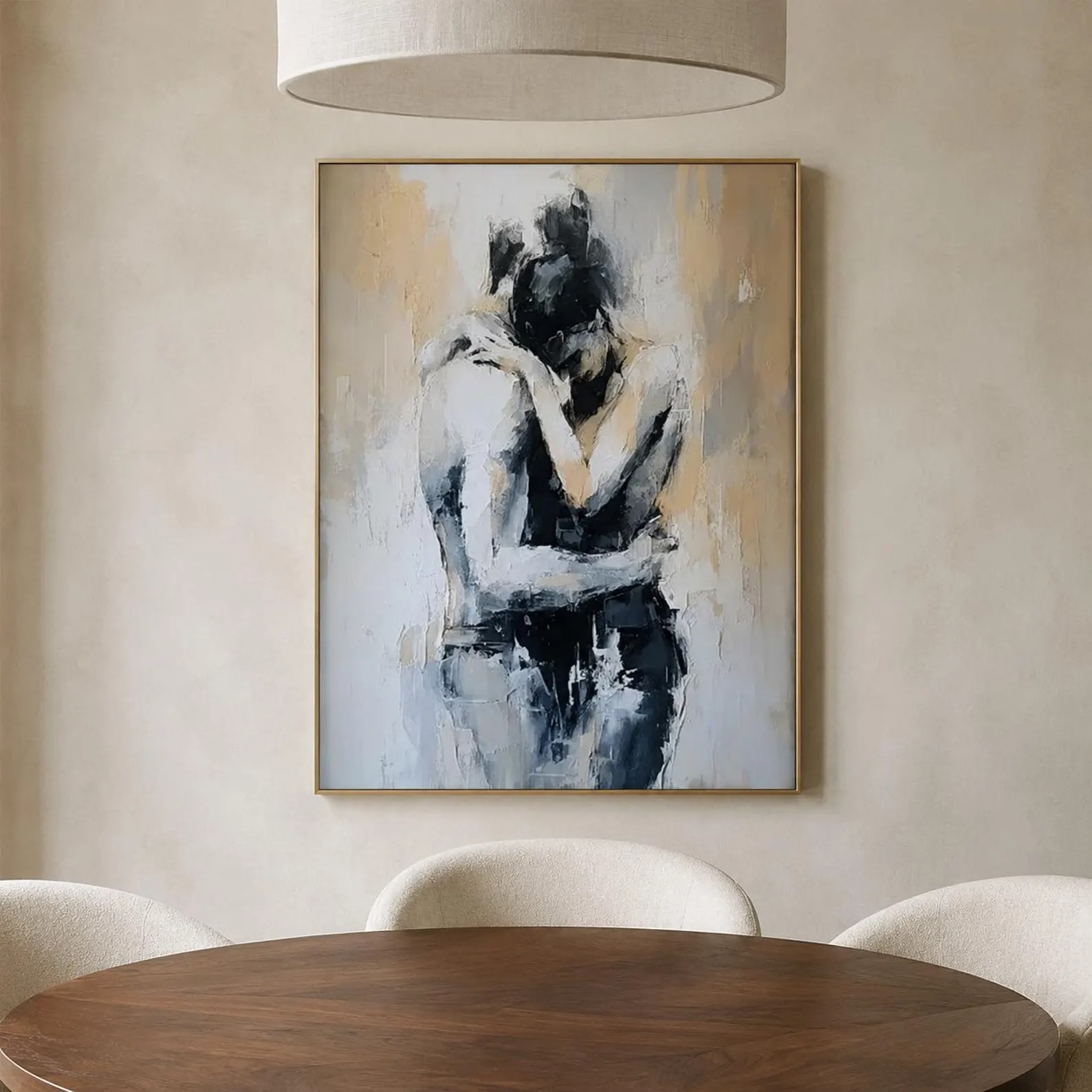 Sacred Embrace - Modern Black & White Impasto Couple Canvas Art