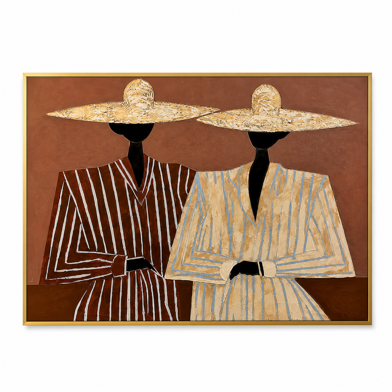 Desert Chic - Modern Straw Hat & Striped Suit Duo Canvas