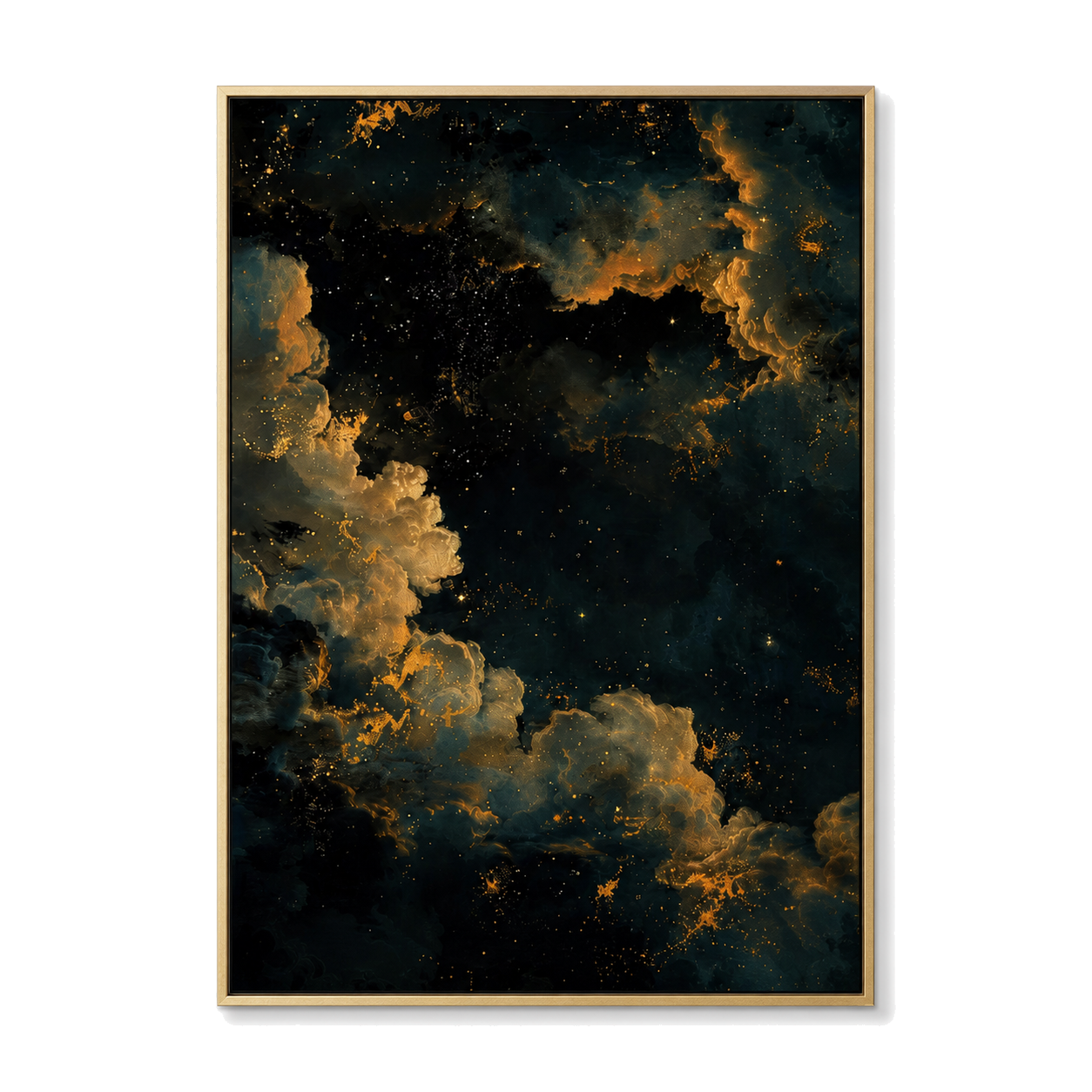 Constellation After Rain - Black Teal Gold Abstract Oil Painting