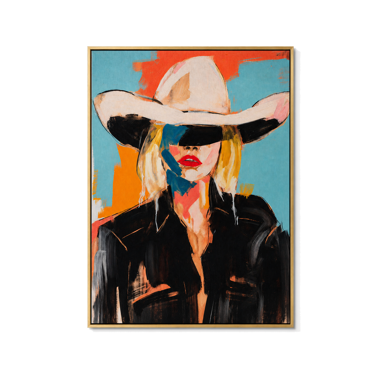 Veiled by the White Hat - Blonde Cowgirl Pop Oil Painting