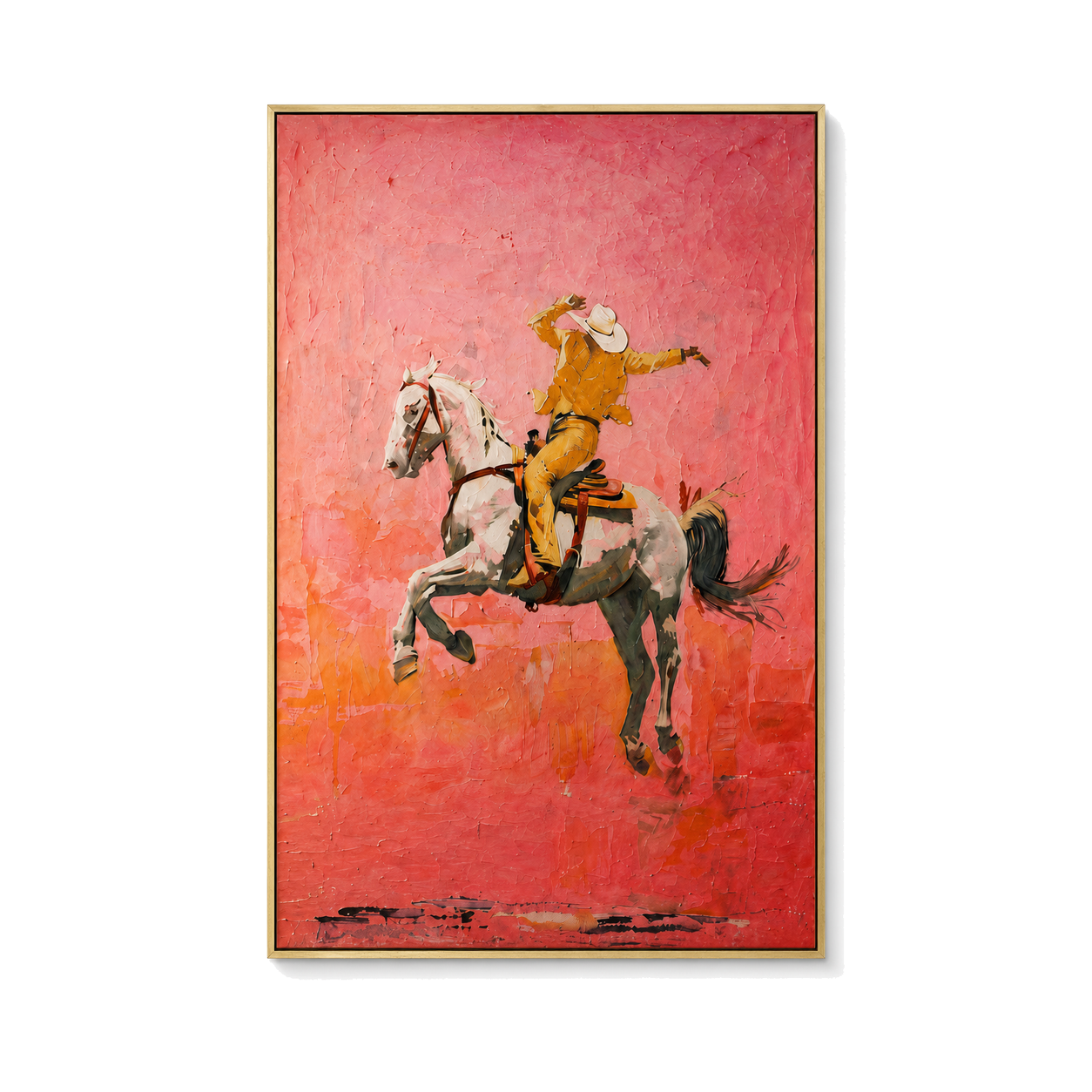 Rose Dust Rodeo - Cowboy on Bucking White Horse Oil Painting
