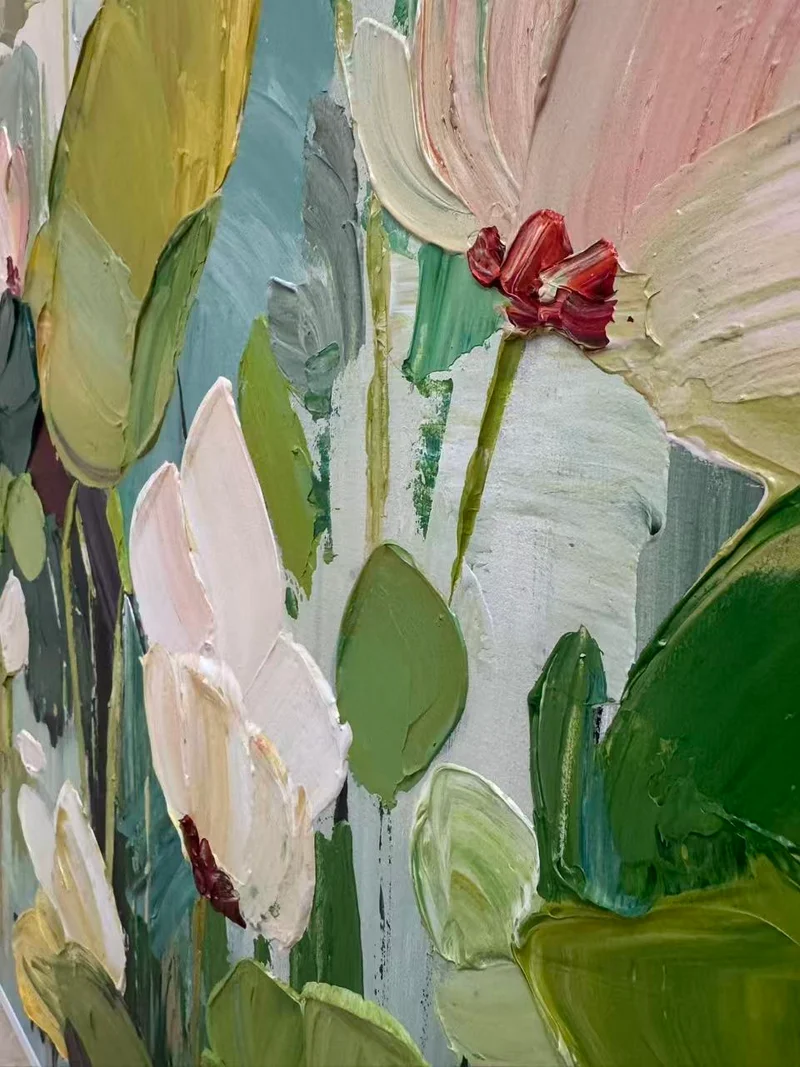 Blush Petals Rising - Peach Floral Garden Oil Painting