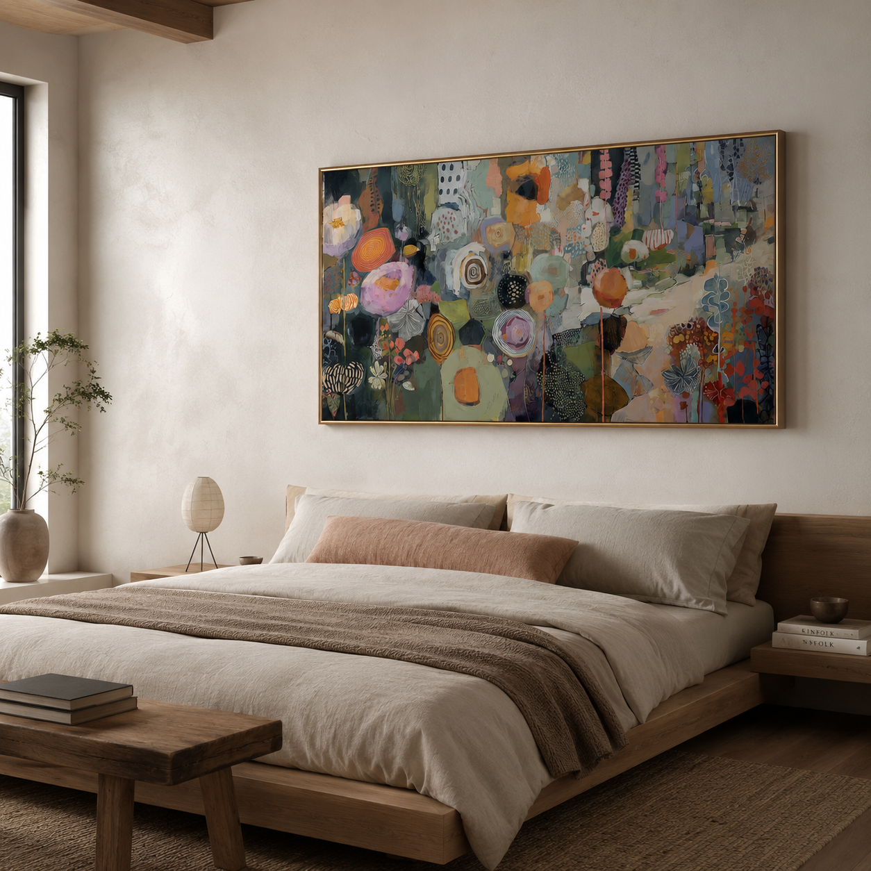 Colorful Garden Mosaic Abstract Floral Canvas Wall Art