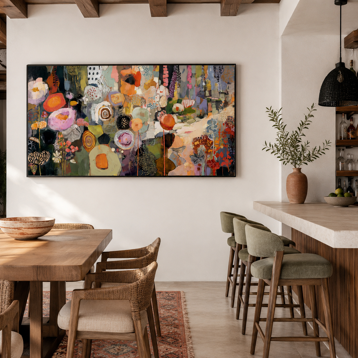 Colorful Garden Mosaic Abstract Floral Canvas Wall Art