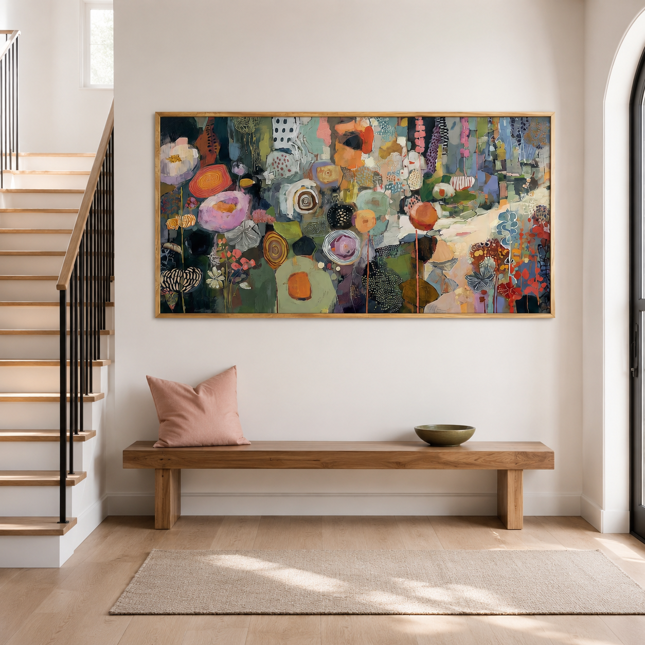 Colorful Garden Mosaic Abstract Floral Canvas Wall Art