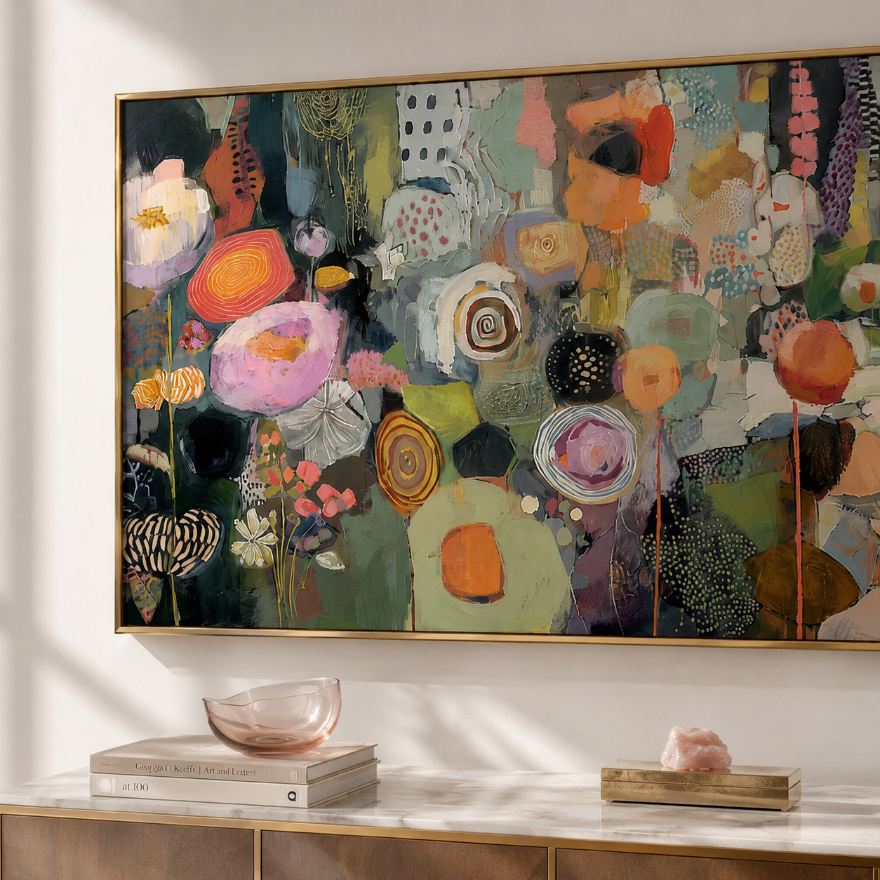 Colorful Garden Mosaic Abstract Floral Canvas Wall Art