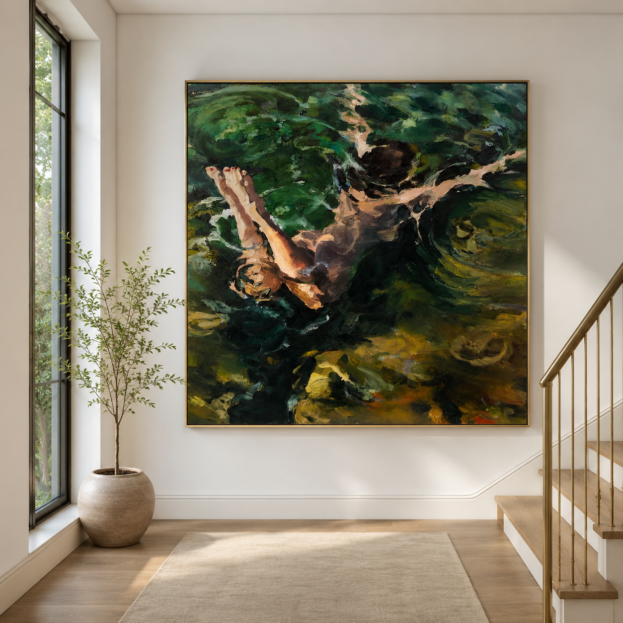 Enchanted Tree Tunnel Over Water Landscape Canvas Wall Art
