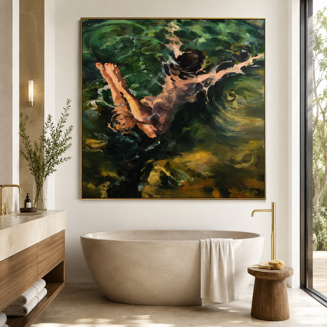 Enchanted Tree Tunnel Over Water Landscape Canvas Wall Art