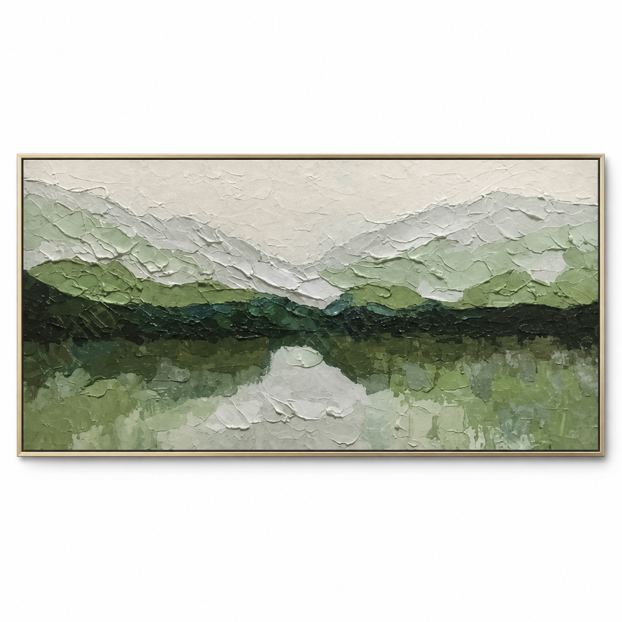 Sage Horizon - Muted Green Mountain Landscape Textured Oil Painting