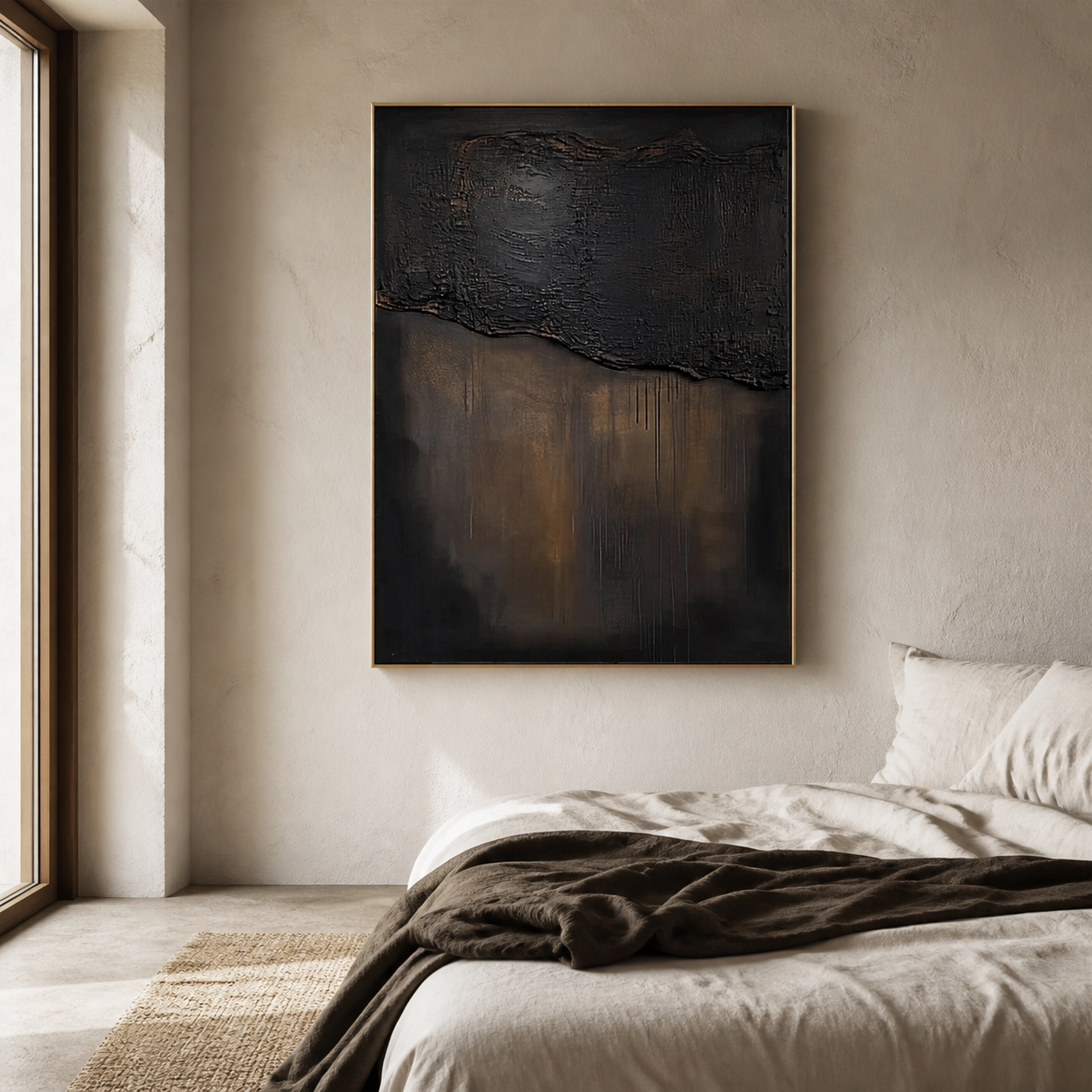 Obsidian Horizons - Dark Bronze & Black Textured Abstract Painting