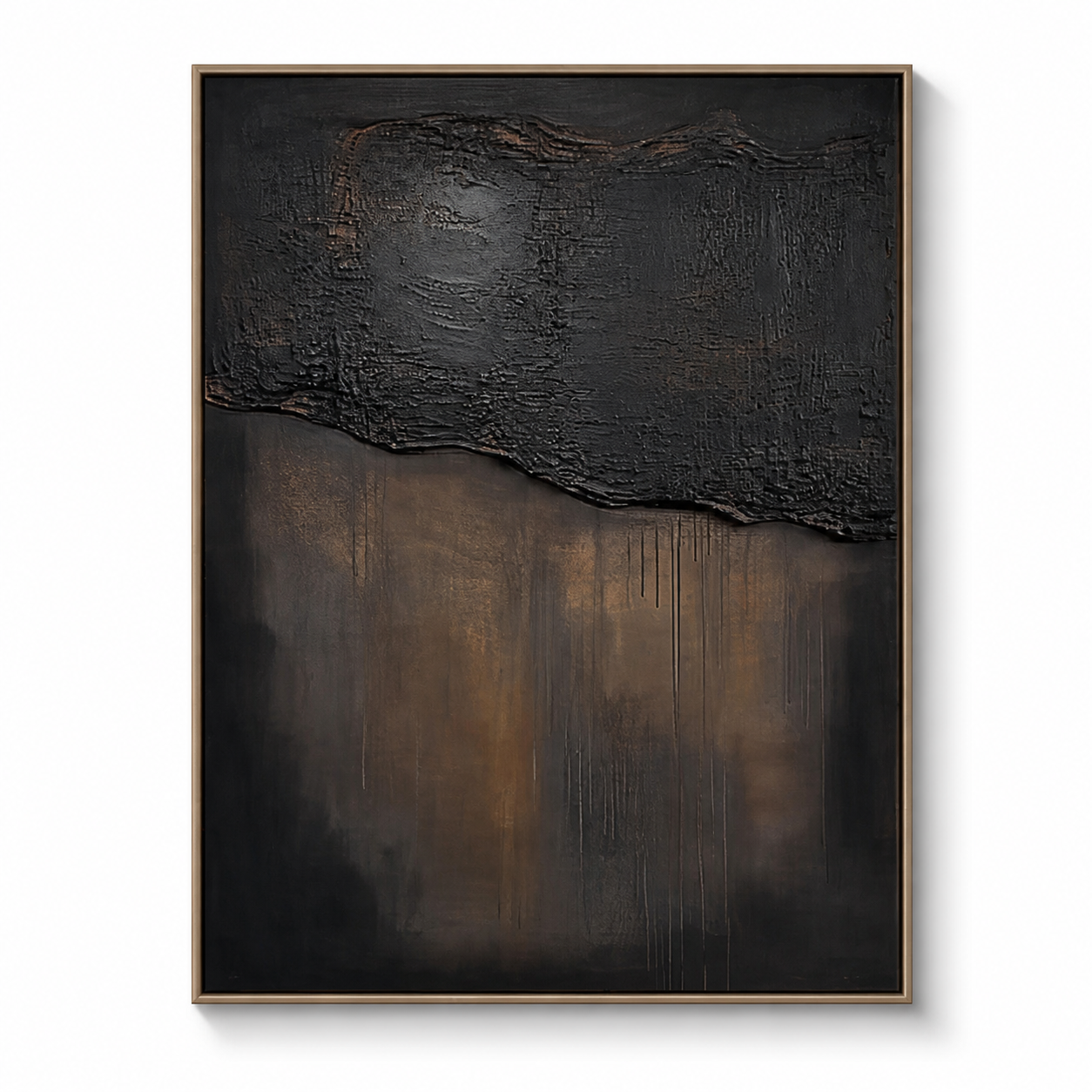 Obsidian Horizons - Dark Bronze & Black Textured Abstract Painting