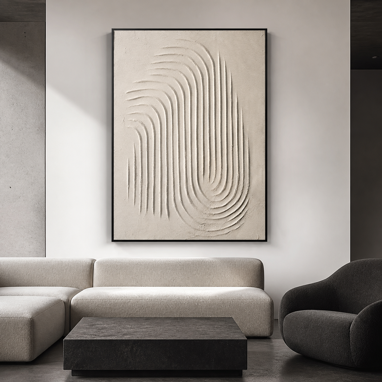 Minimalist Arch - Cream Wabi-Sabi Textured Plaster Canvas Art