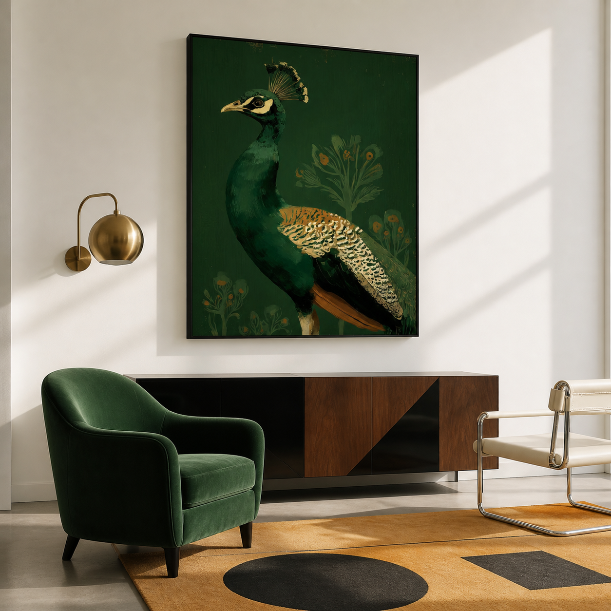 Emerald Majesty - Vintage Peacock Botanical Oil Painting
