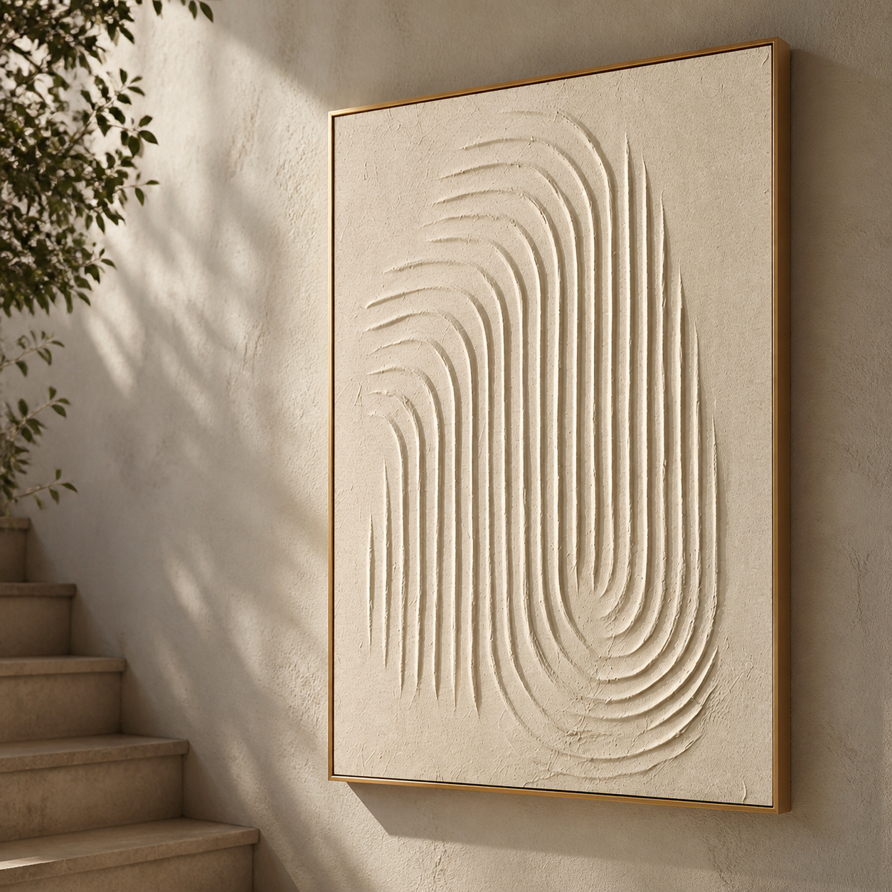 Minimalist Arch - Cream Wabi-Sabi Textured Plaster Canvas Art