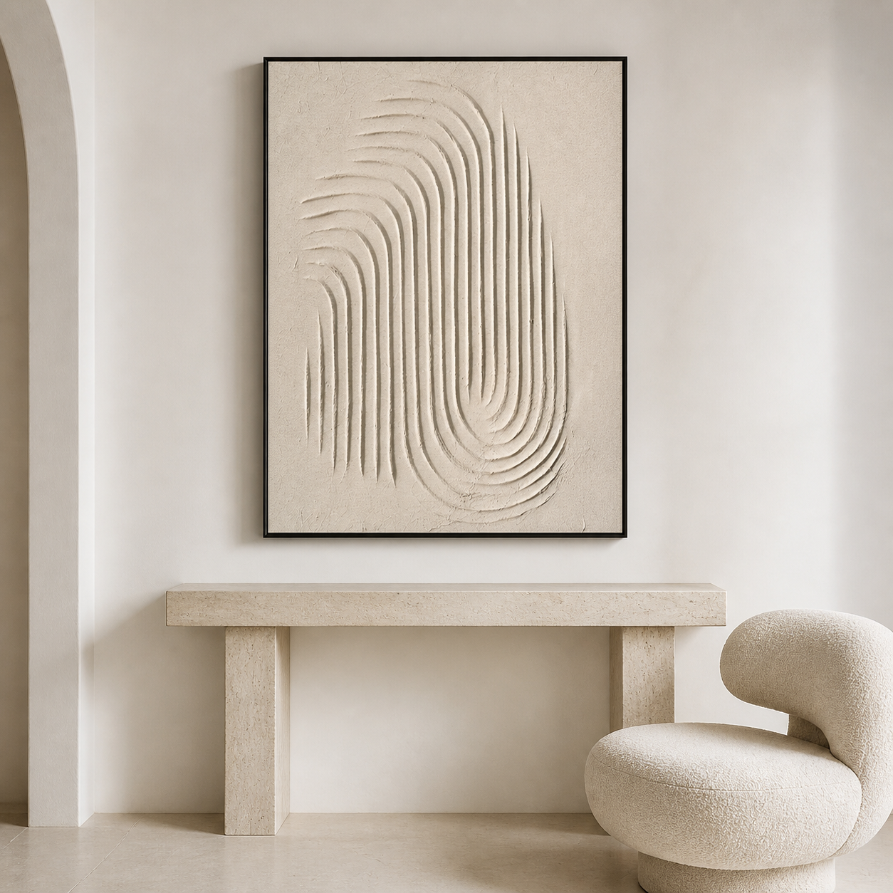 Minimalist Arch - Cream Wabi-Sabi Textured Plaster Canvas Art