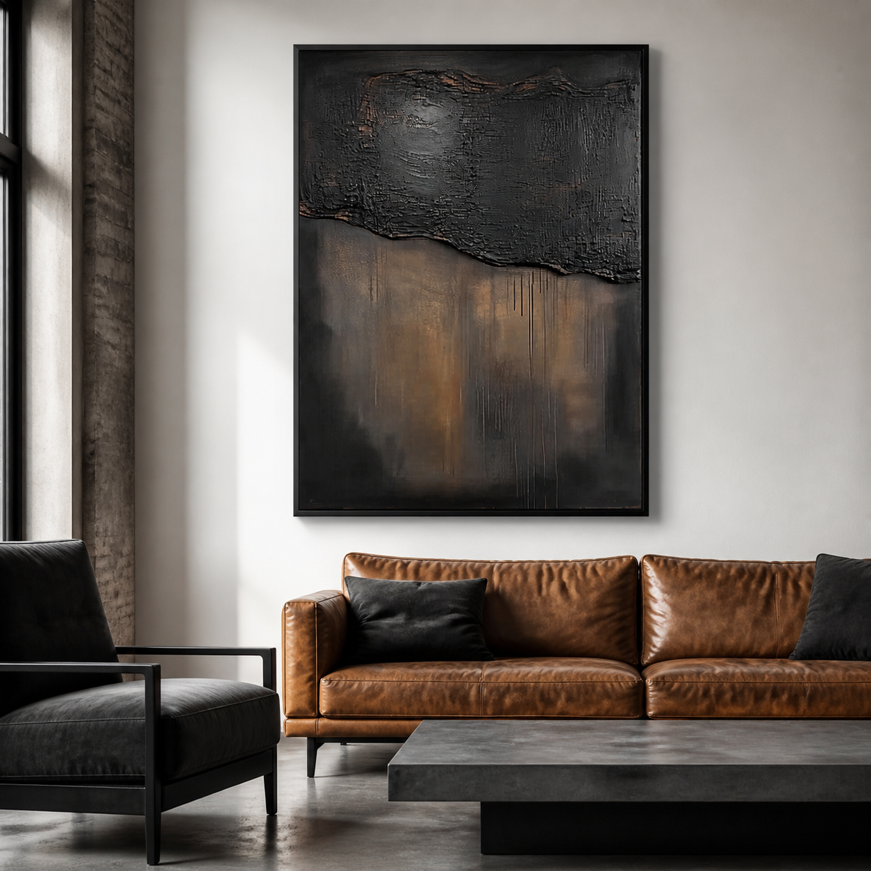 Obsidian Horizons - Dark Bronze & Black Textured Abstract Painting