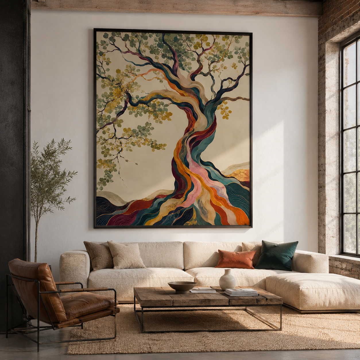 Flowing Rainbow Roots Abstract Tree Canvas Wall Art