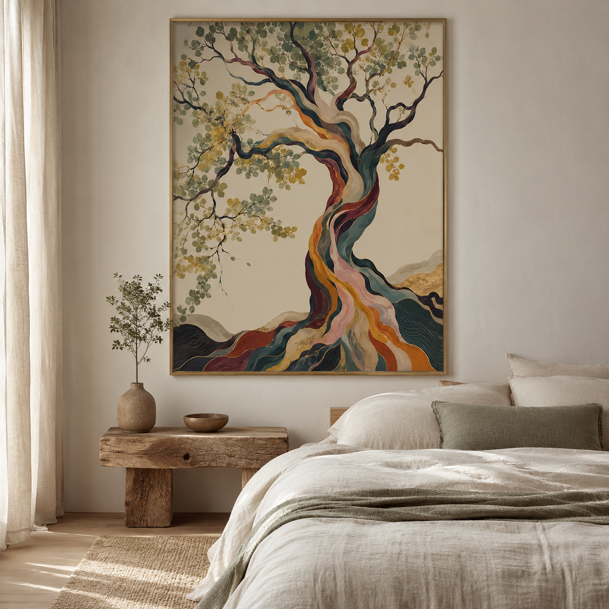 Flowing Rainbow Roots Abstract Tree Canvas Wall Art