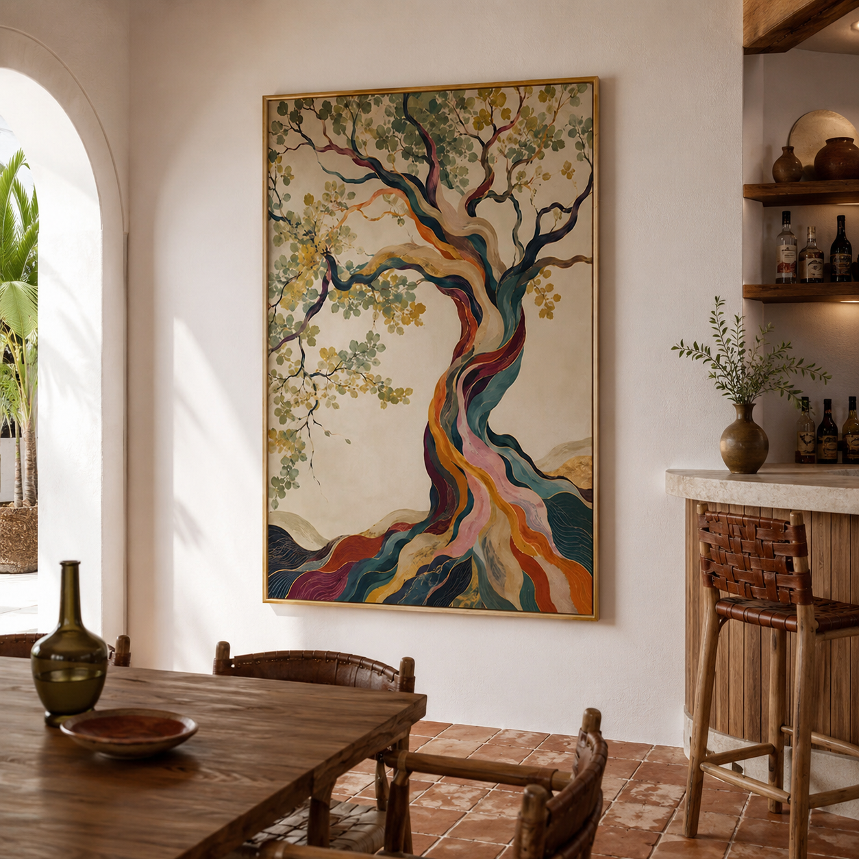 Flowing Rainbow Roots Abstract Tree Canvas Wall Art