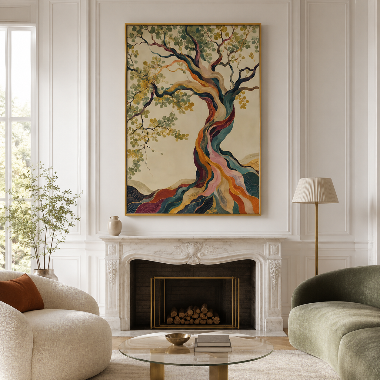 Flowing Rainbow Roots Abstract Tree Canvas Wall Art