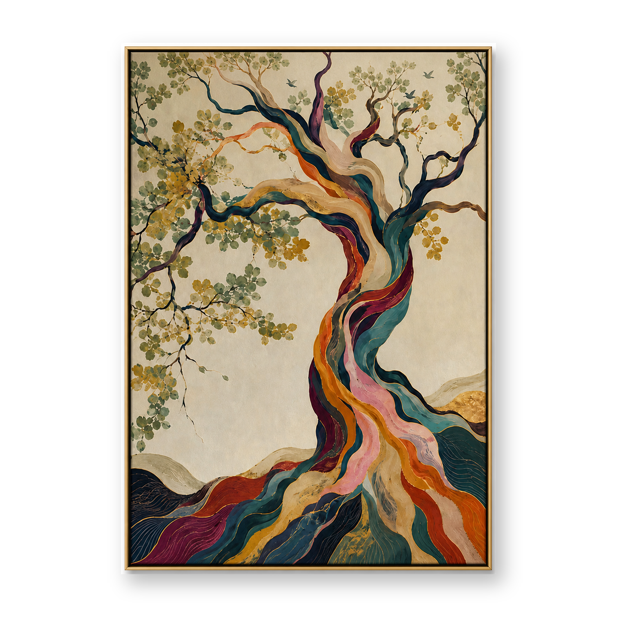 Flowing Rainbow Roots Abstract Tree Canvas Wall Art