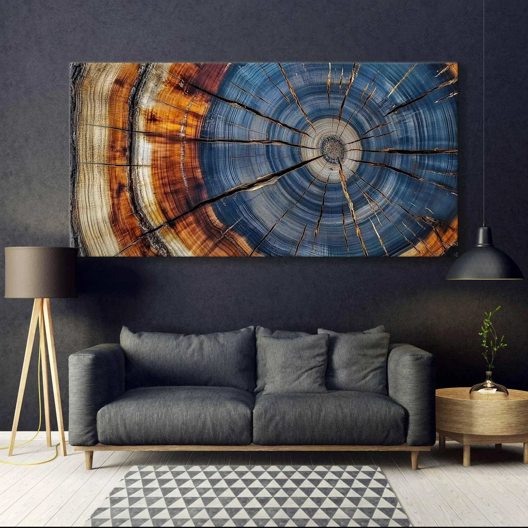  Tree of Time - Abstract Wood Grain & Deep Blue Ring Canvas Art   