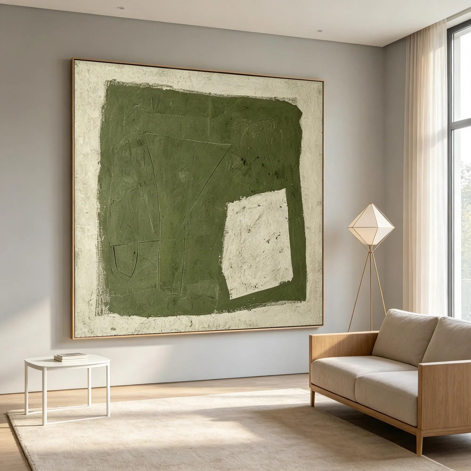 Balanced Calm - Moss Green & Off-White Block Canvas Art