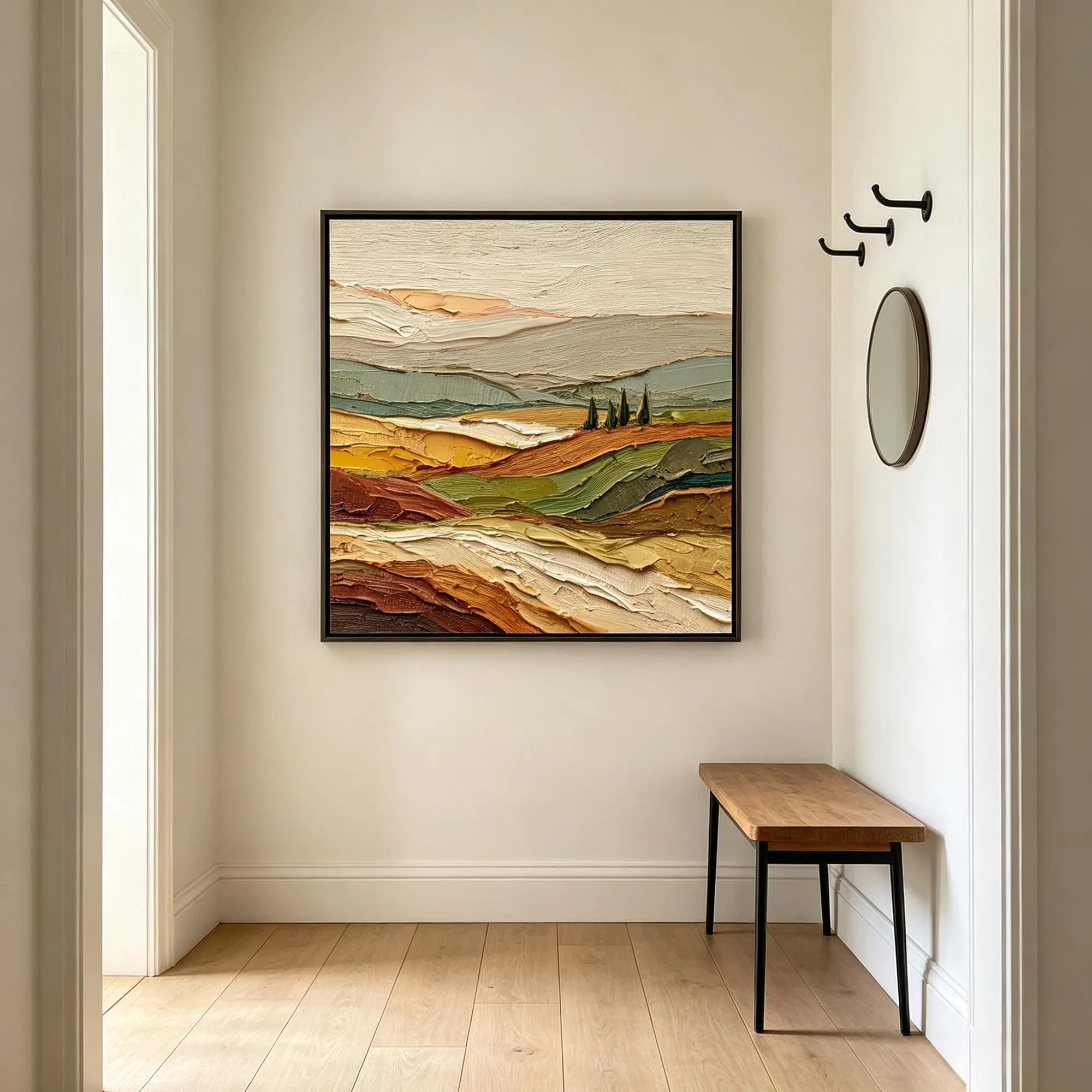Tuscan Sunlight - Terraced Fields & Cypress Trees Impasto Canvas Art