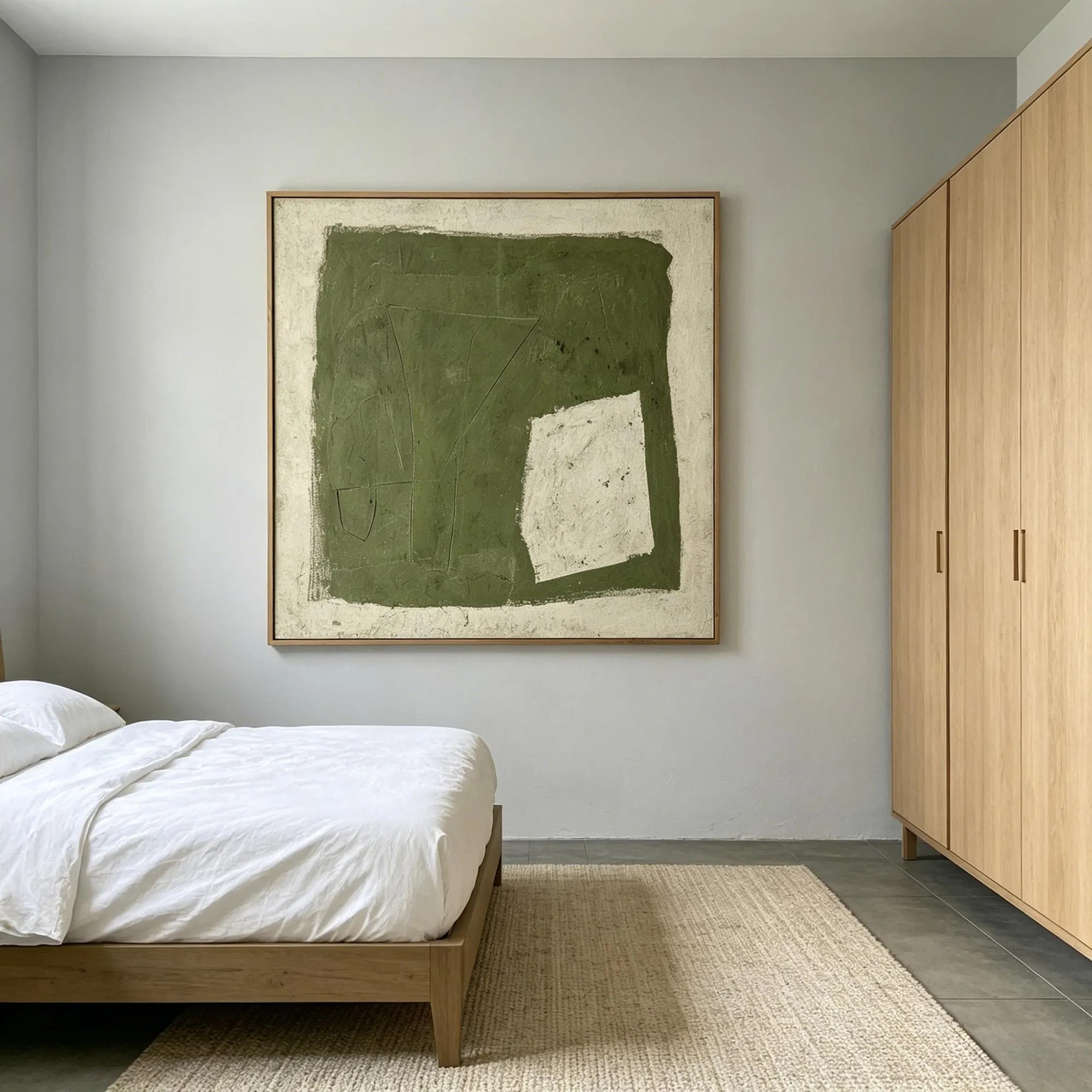 Balanced Calm - Moss Green & Off-White Block Canvas Art