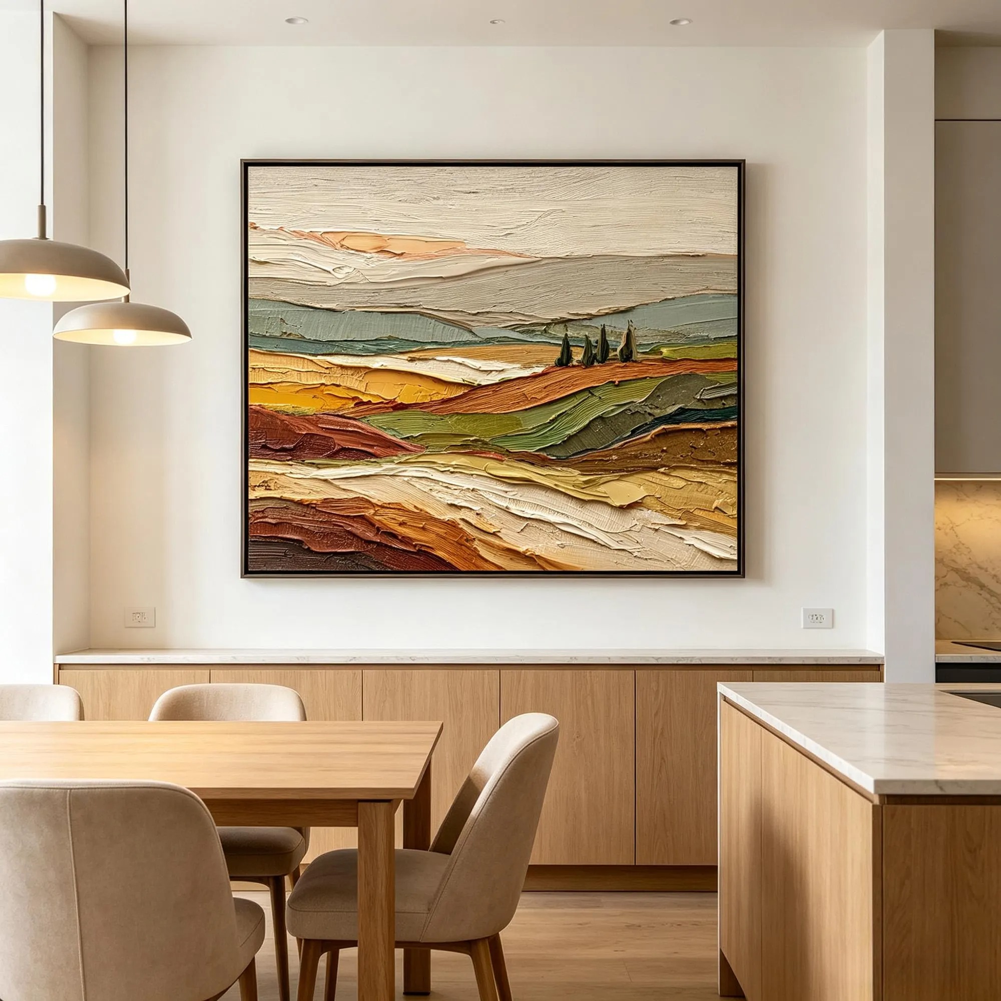 Tuscan Sunlight - Terraced Fields & Cypress Trees Impasto Canvas Art
