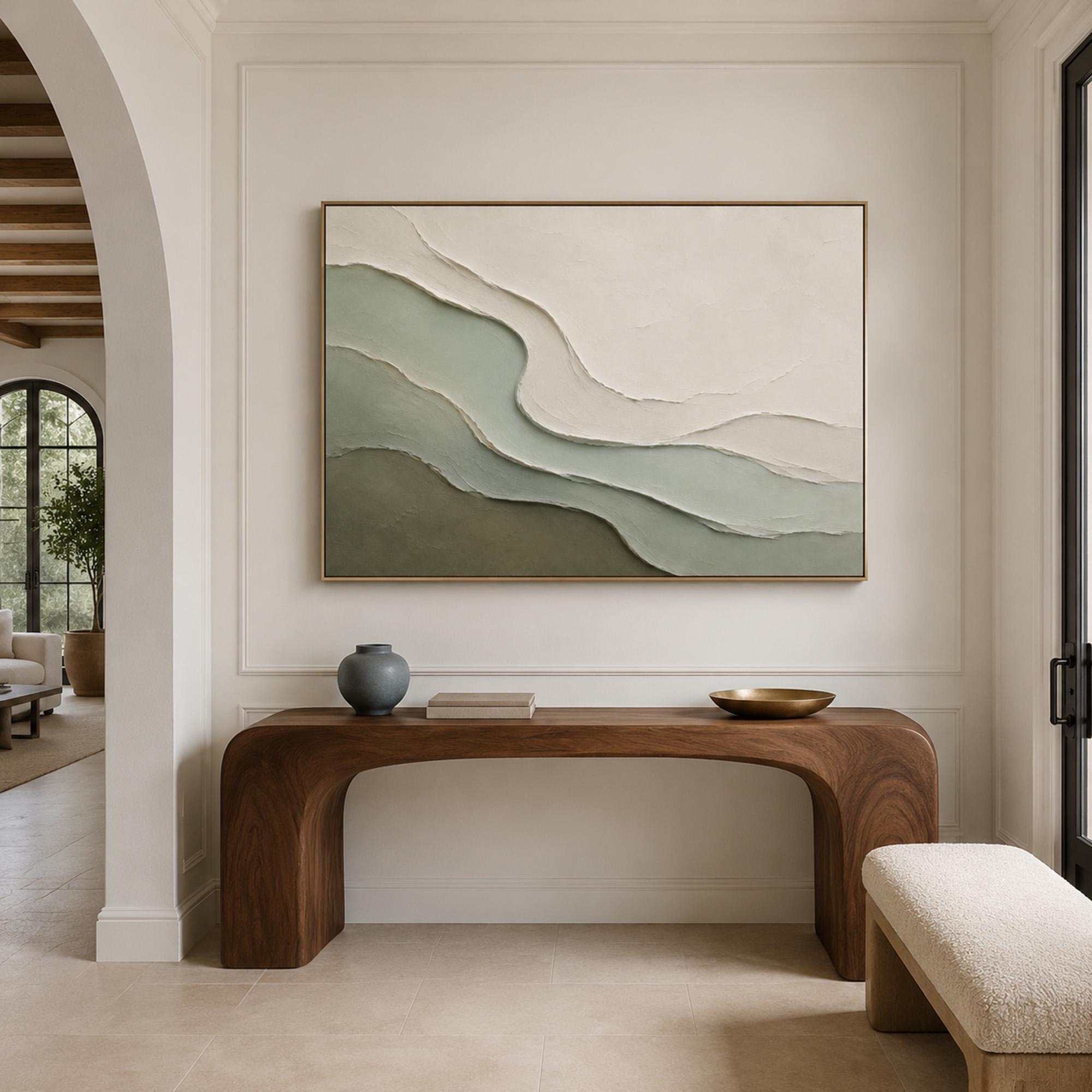 Terraced Earth - Sage & Moss Green Sculptural Relief Canvas Art