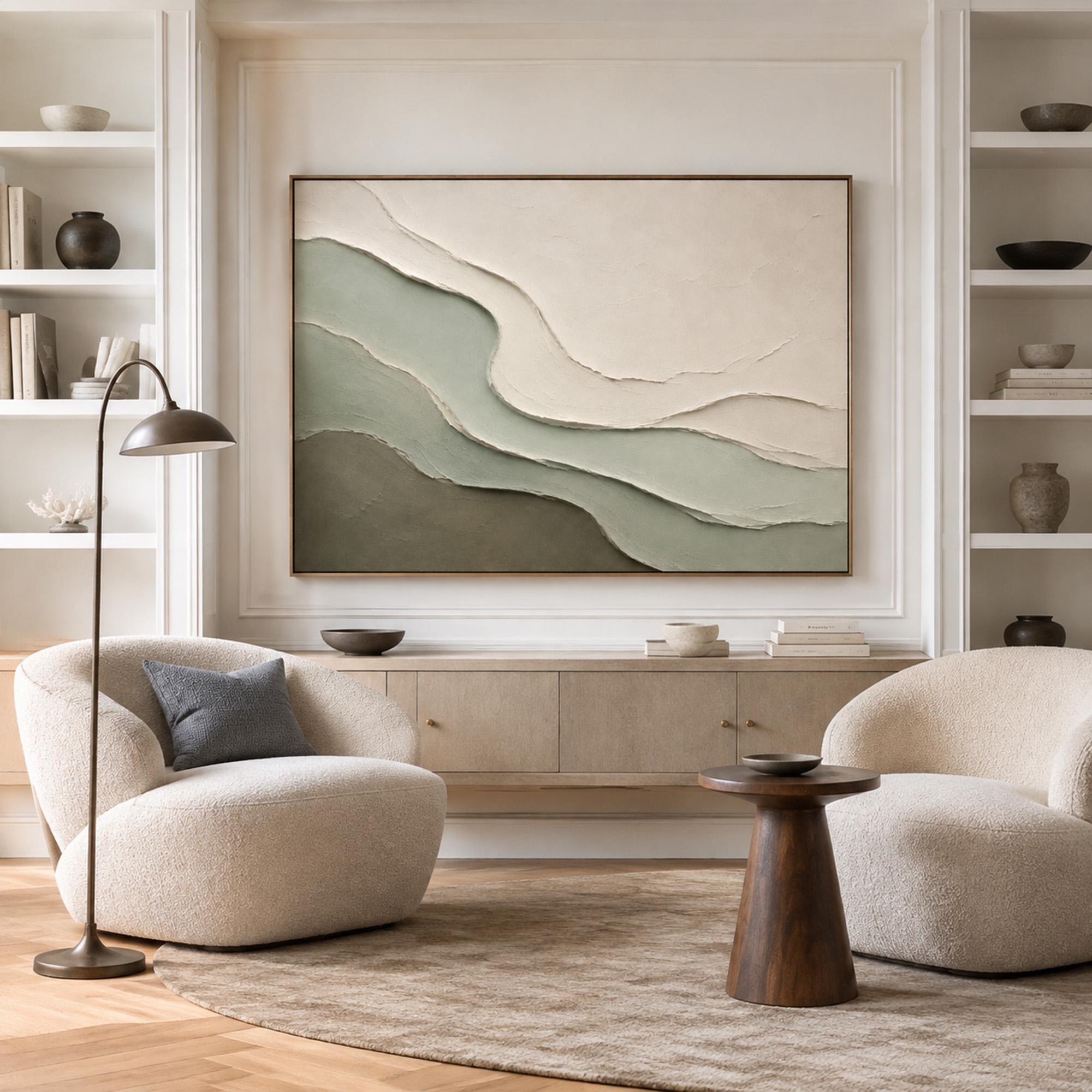 Terraced Earth - Sage & Moss Green Sculptural Relief Canvas Art
