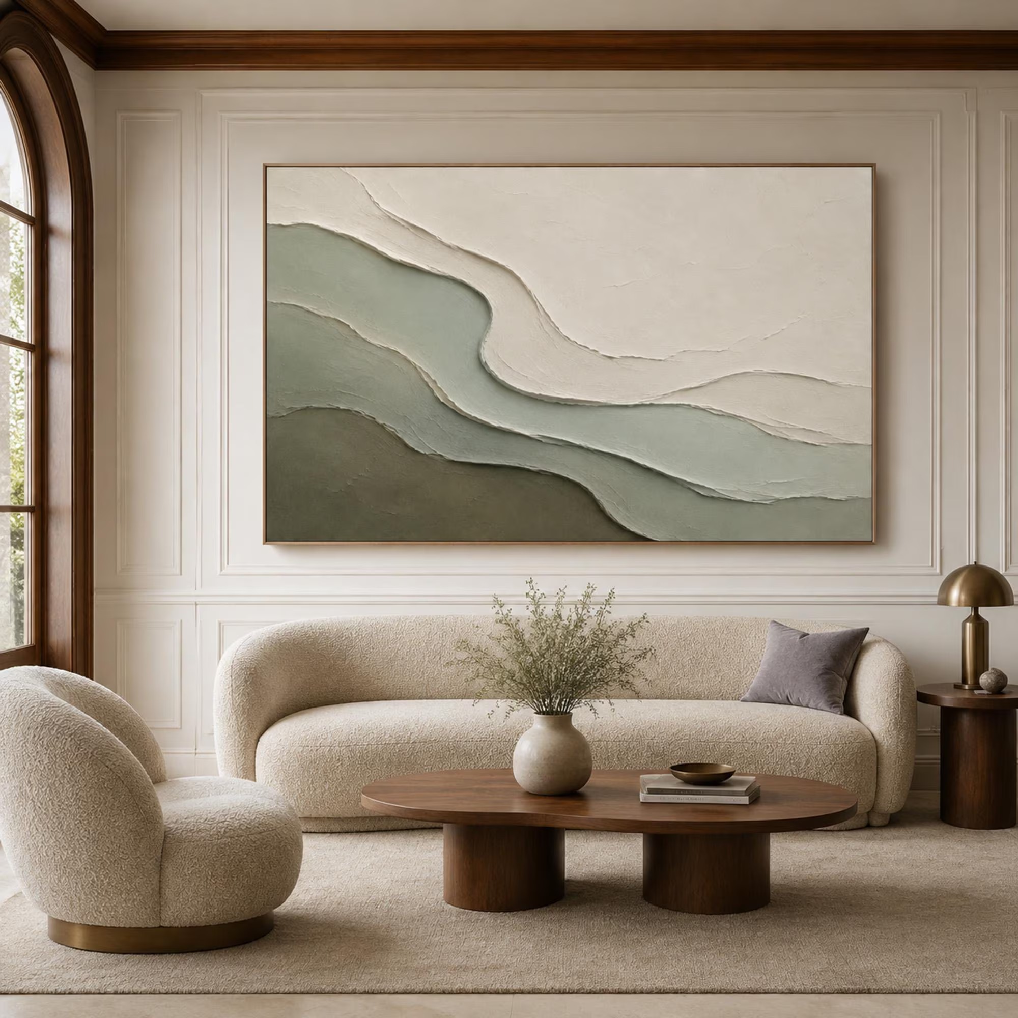 Terraced Earth - Sage & Moss Green Sculptural Relief Canvas Art