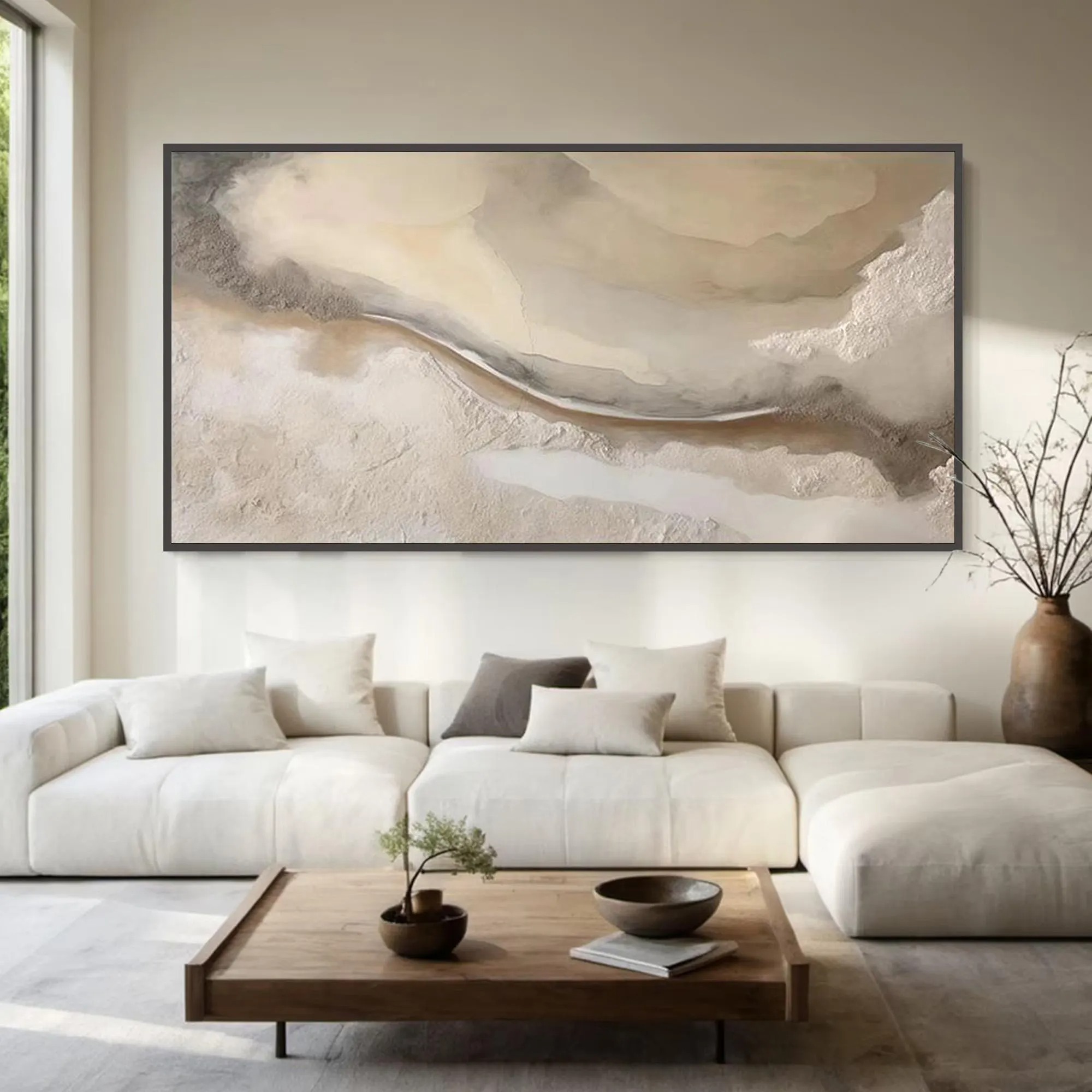 Desert Waves - Neutral Earthy Fluid Abstract Canvas Art