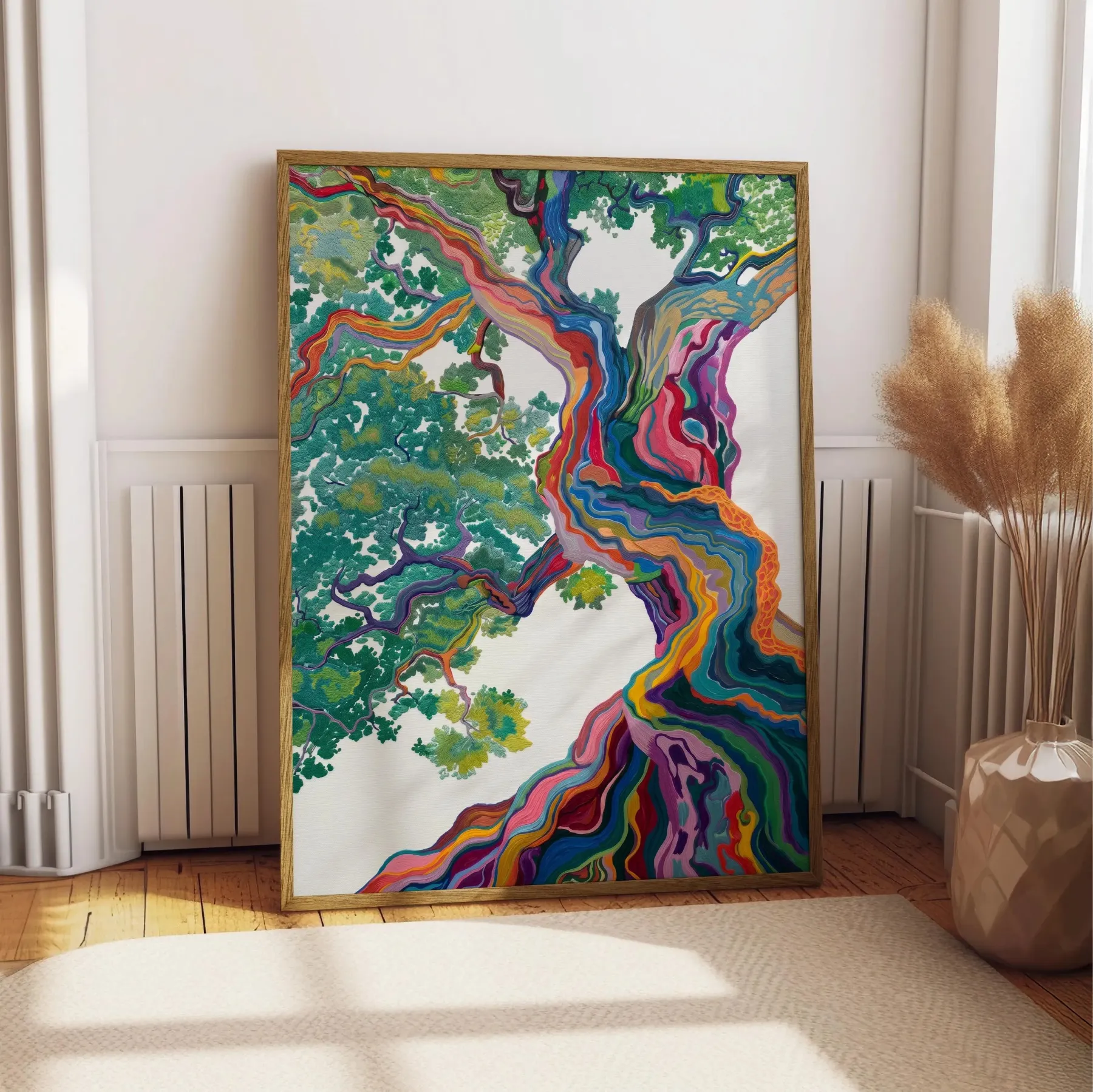 Rainbow Cypress - Vibrant Abstract Twisted Tree Heavy Textured Oil