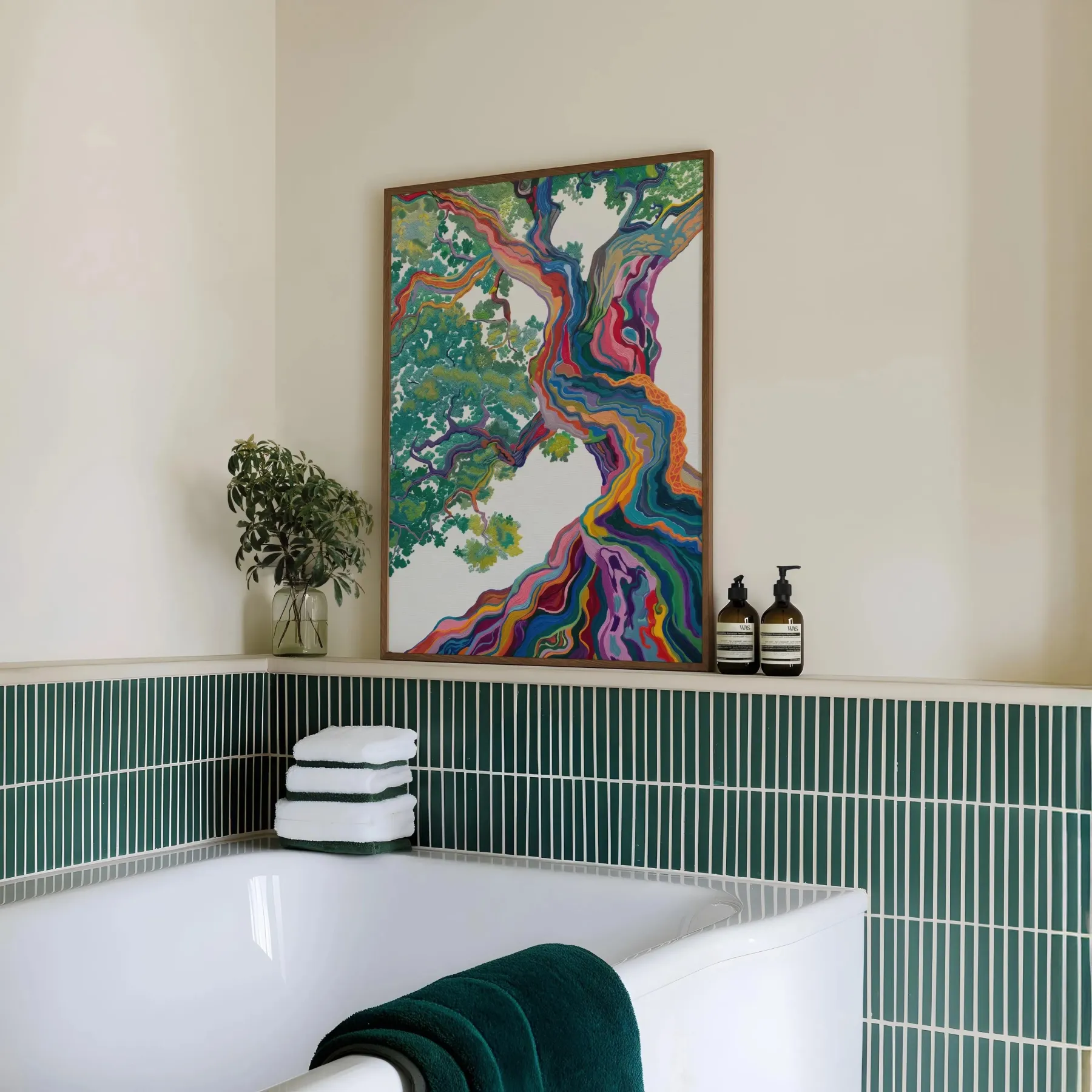Rainbow Cypress - Vibrant Abstract Twisted Tree Heavy Textured Oil
