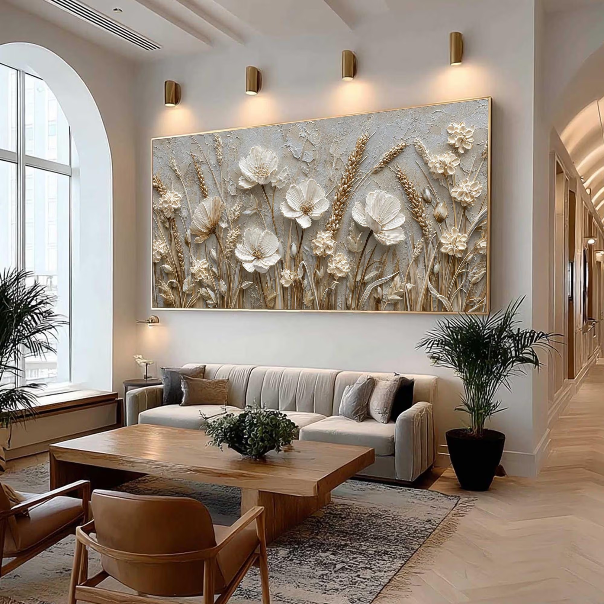 Golden Harvest - 3D Relief Wheat & Wildflower Canvas Art