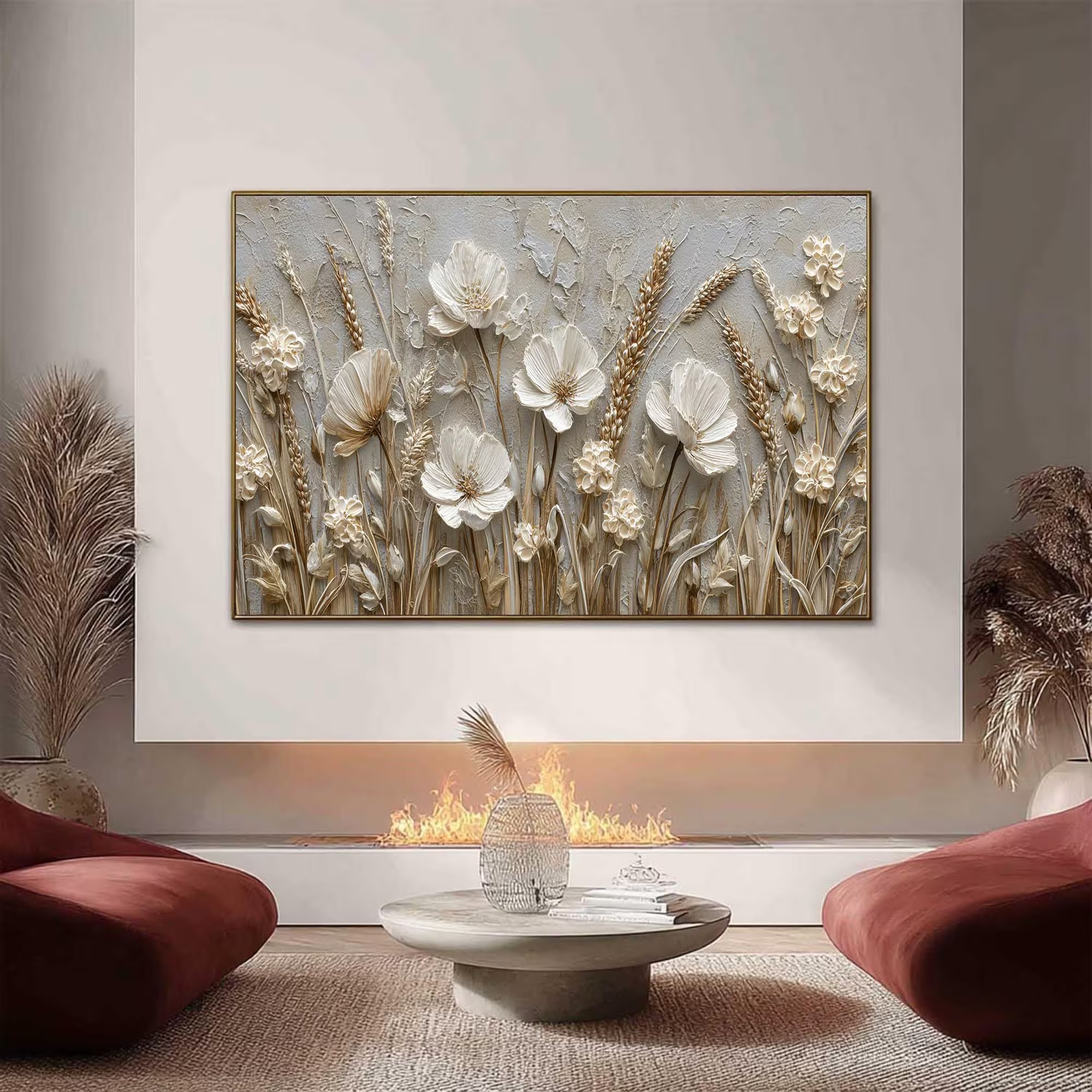 Golden Harvest - 3D Relief Wheat & Wildflower Canvas Art