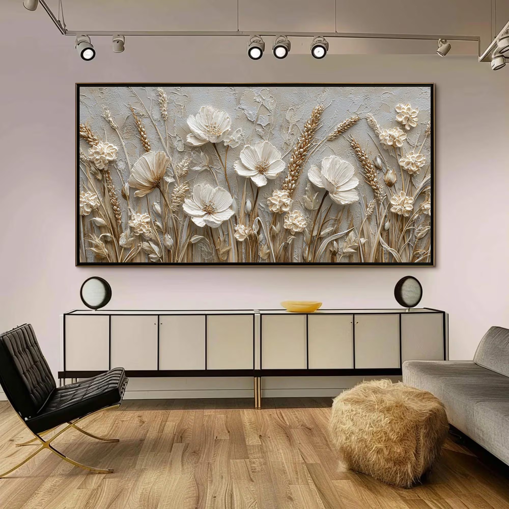Golden Harvest - 3D Relief Wheat & Wildflower Canvas Art