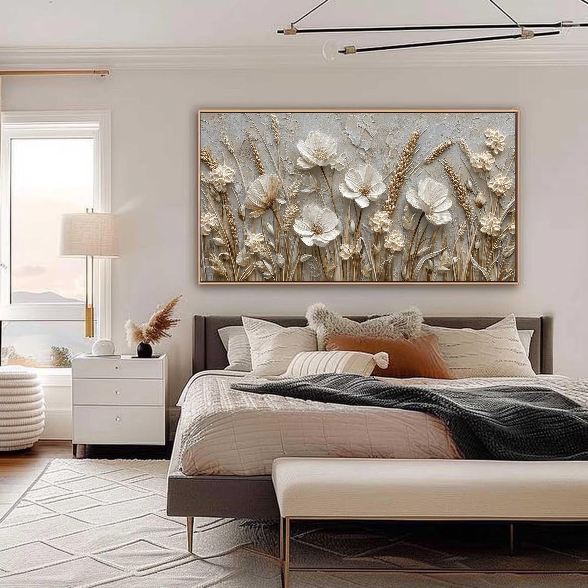 Golden Harvest - 3D Relief Wheat & Wildflower Canvas Art