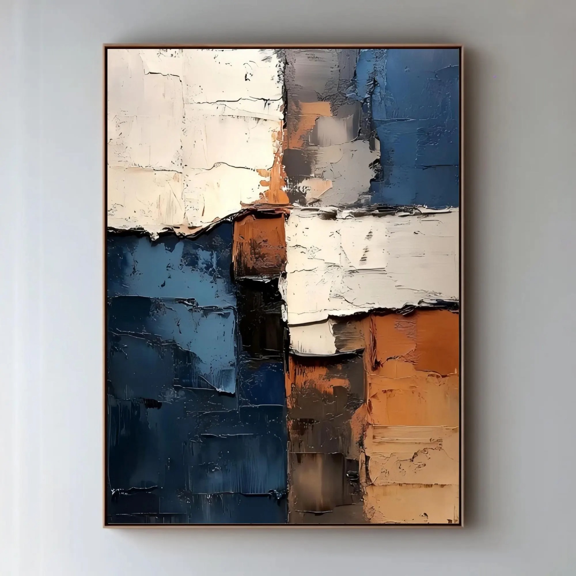 Urban Contrast - Deep Navy, Ochre & Cream Heavy Impasto Canvas Art
